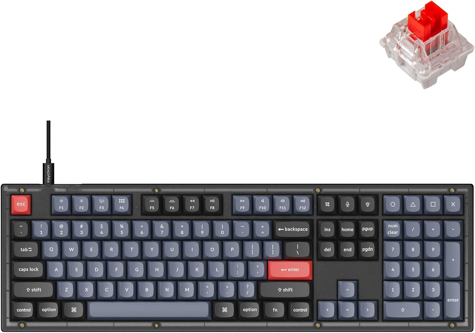 V6 Wired Custom Mechanical Keyboard Full Size QMK VIA Programmable Red Switch