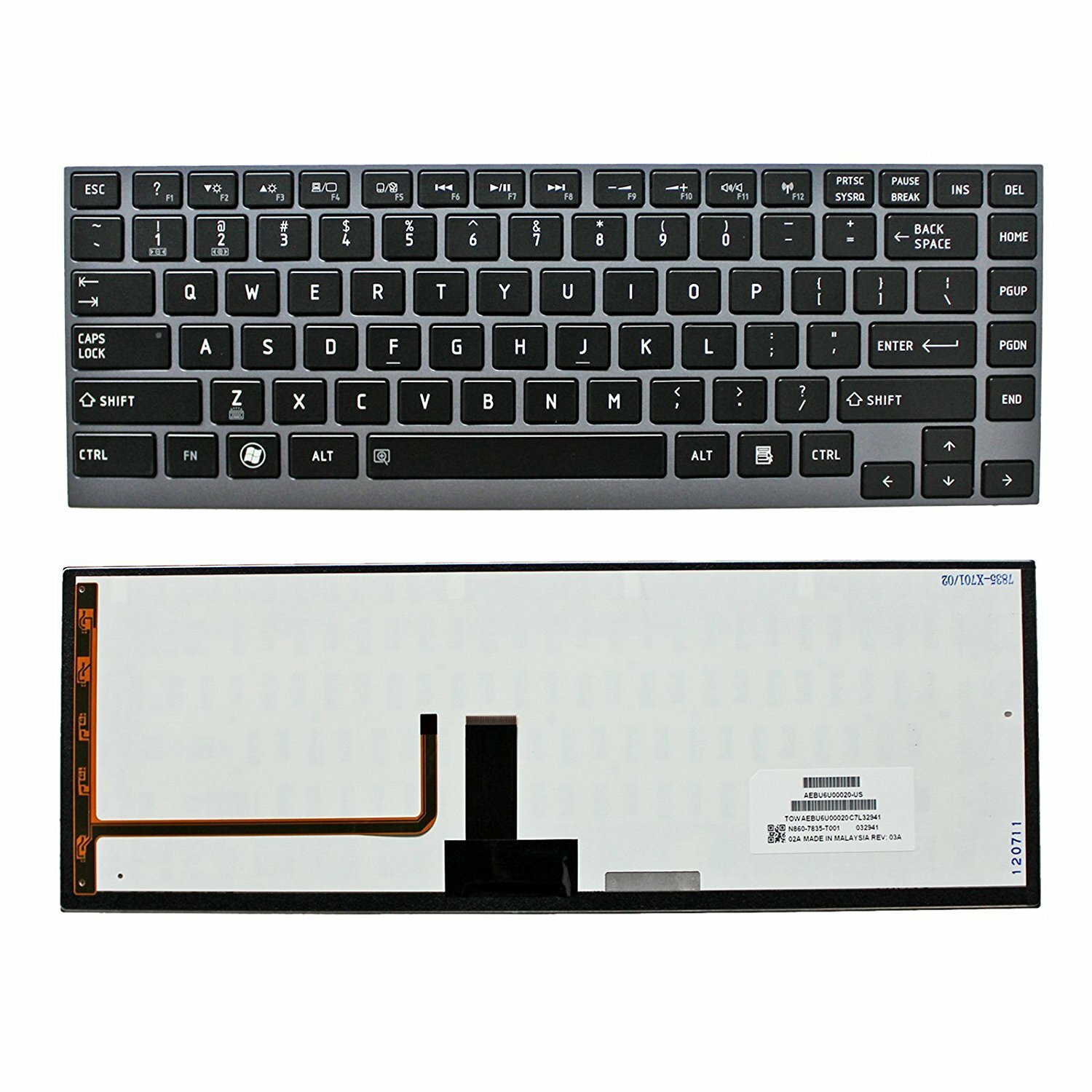 OEM Toshiba U800 U900 US Gray Backlit Keyboard with Frame N860-7837-T001 NEW