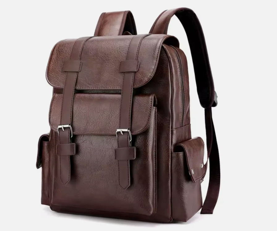 Mens Stylish PU Leather Laptop Backpack 14"" Travel Coffee
