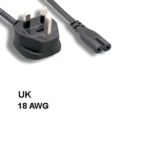 Kentek 6' ft 18 AWG UK Non-Polarized 2 Prong Power Cord IEC-60320 C7 to BS 1363