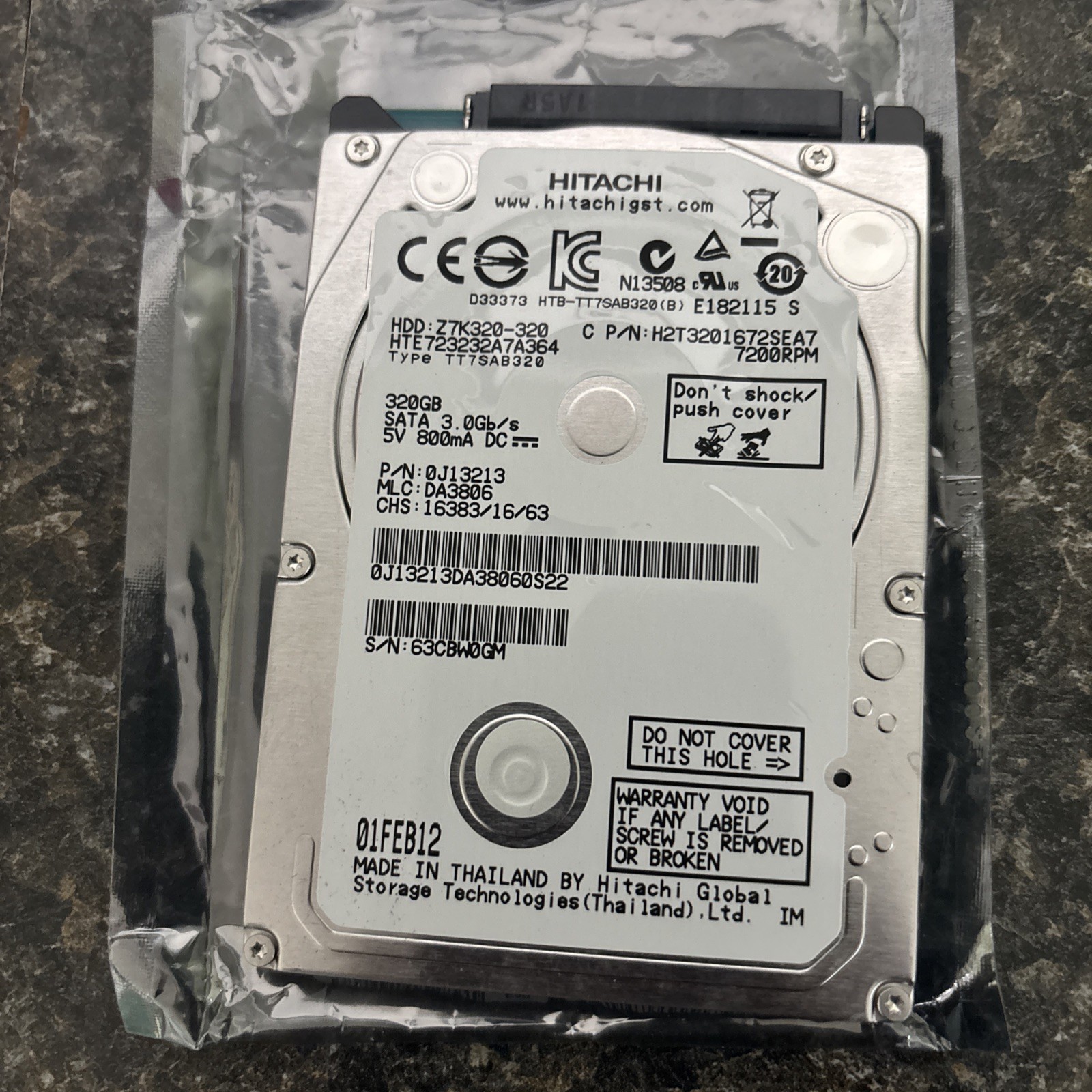 Hitachi HTS54323A7A384 320GB 7200RPM 3Gbps 2.5" SATA LaptopHDD HardDrive