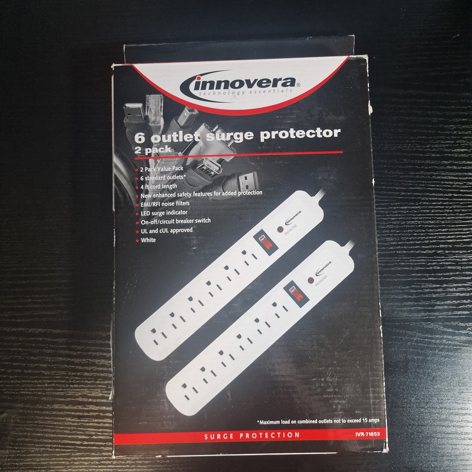 Innovera 71653 6 AC Outlets 4' Cord 540 J Surge Protector - White (2/Pack) New