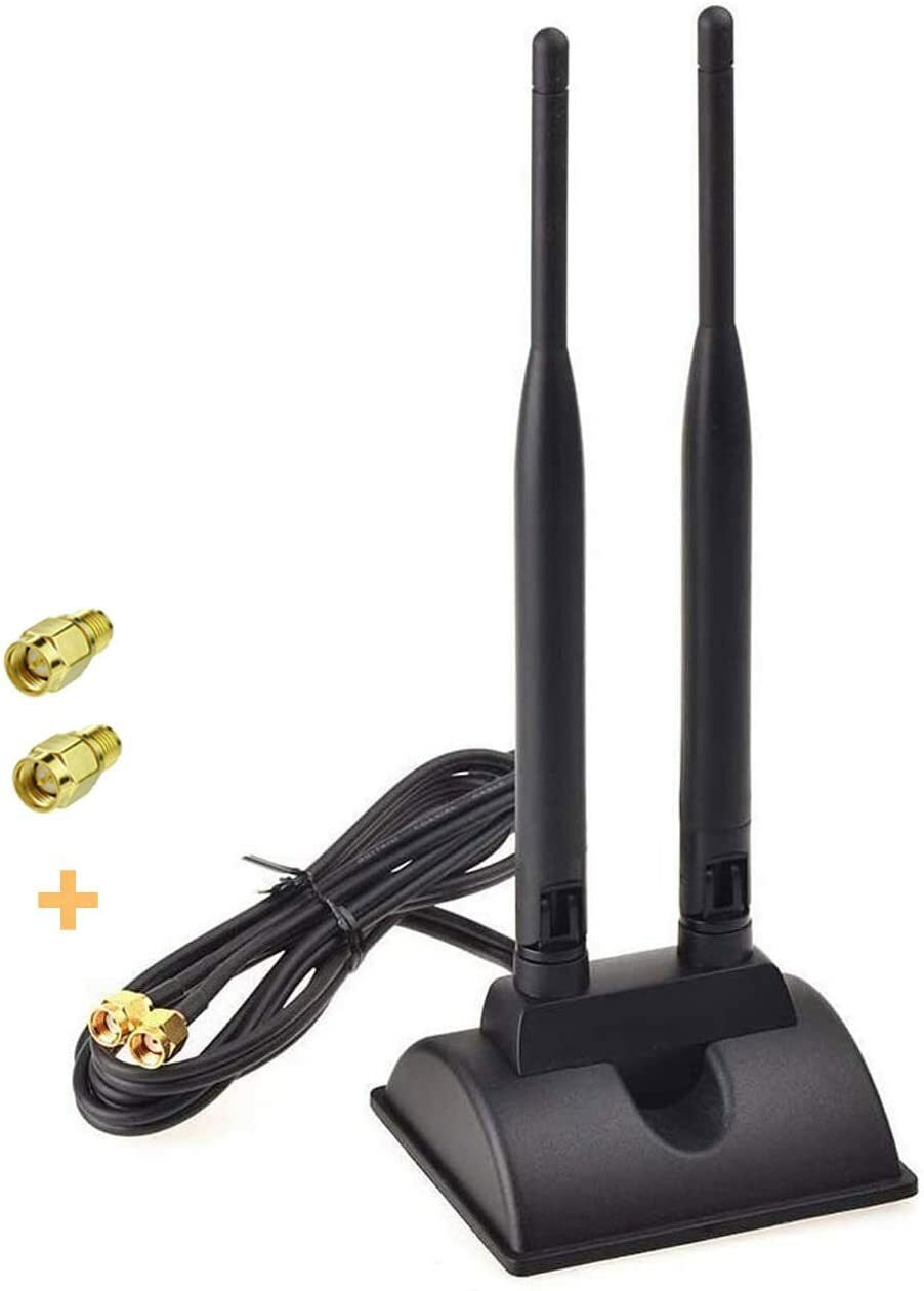 Eightwood 2.4/5GHz Dual Band WiFi Antenna With 2pc SMA to RP-SMA Adapter for PCI