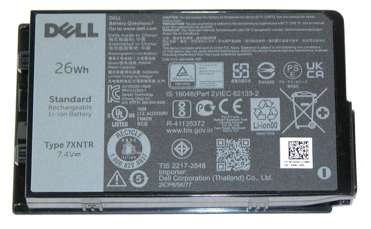 NEW GENUINE Dell FH8RW Latitude 7202 7212 Rugged 26Wh Li-Ion Battery Type 7XRTR