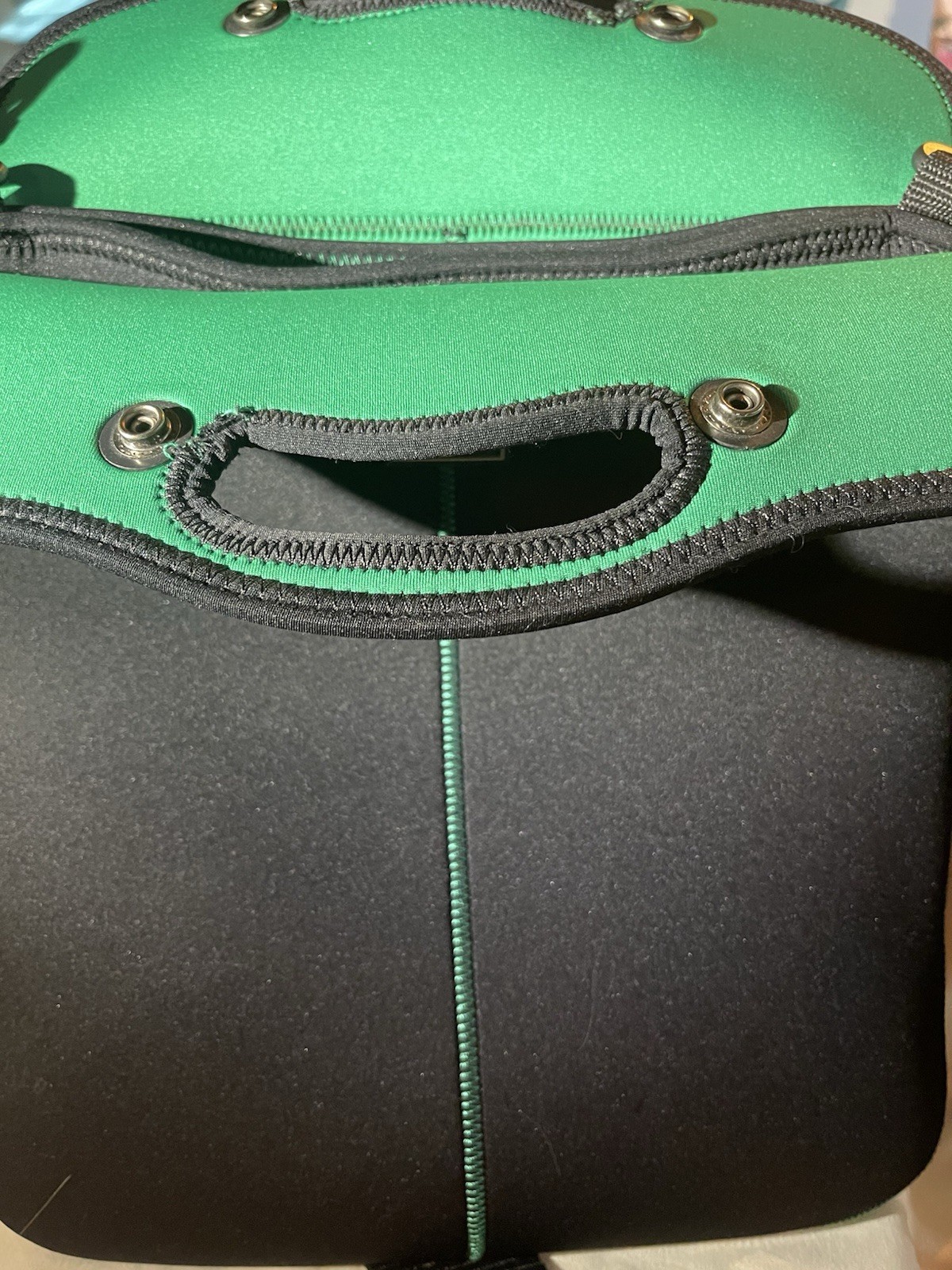 Lap Top, Black/Green.  Sharper Image Straps With Snaps.  Three Compartments.