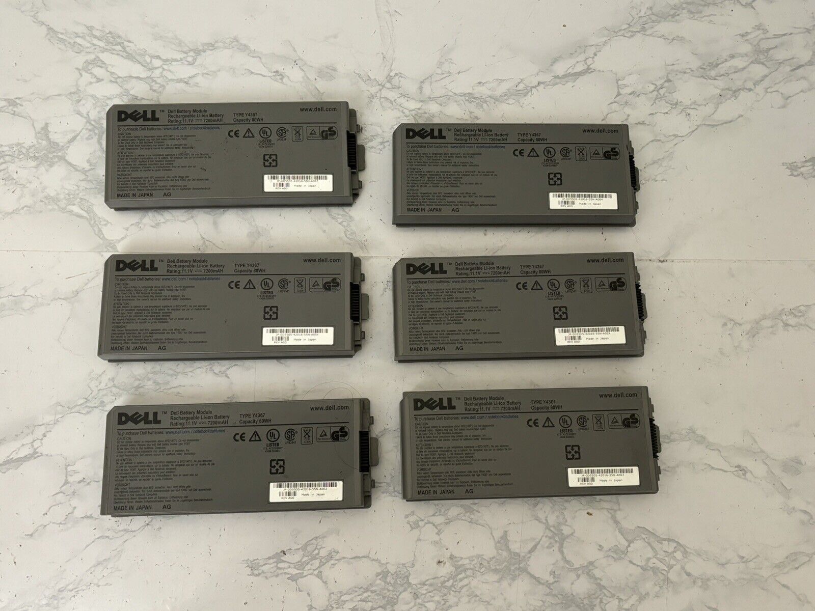 6 Genuine DELL 9-cell Li Ion Batteries Y4367 D5505 Latitude D810 Precision M70 Z