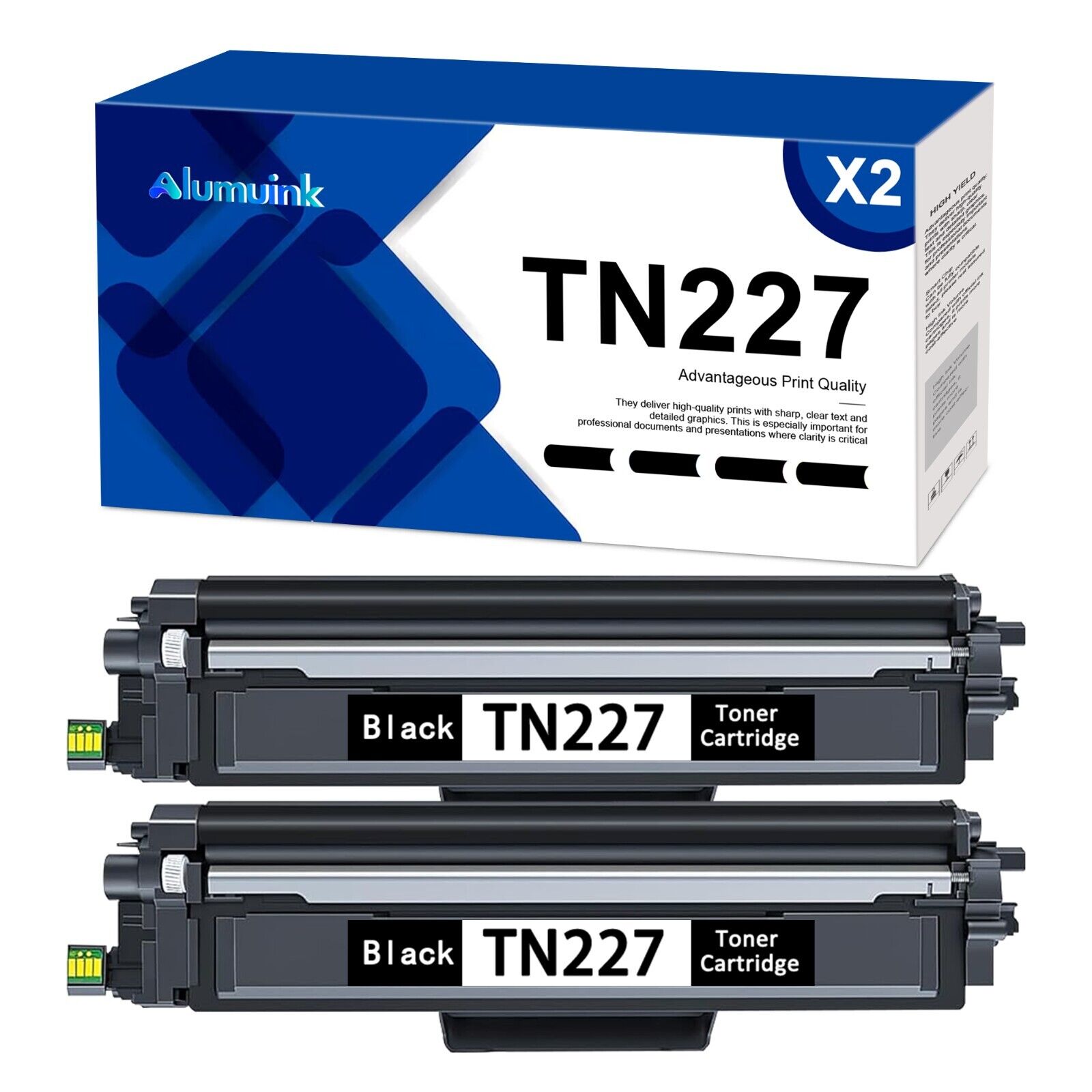 2PK TN227BK High Yield Toner Cartridge Replacement for Brother Up to 3,000 Page