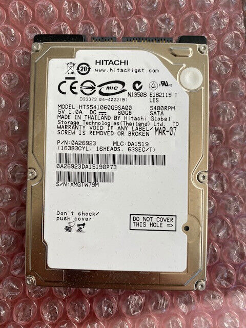 Hitachi 60GB HTS541060G9SA00 SATA 0A26923 Laptop DA1519 Hard Drive 5400RPM 2.5