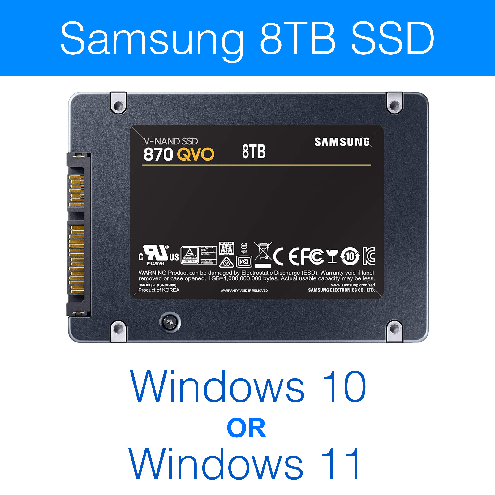 8TB Samsung 870 QVO SSD with Windows 10 or Windows 11 Pro/Home Installed 2.5