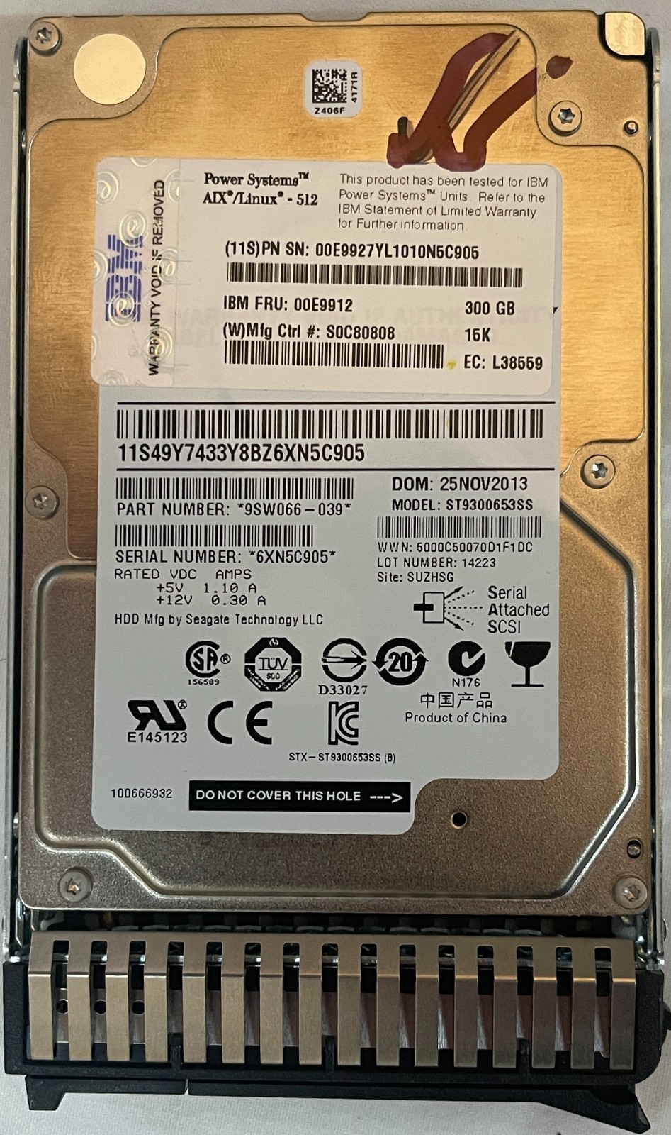 IBM 300GB 15k HDD for Power Systems. AIX/Linux 512, IBM FRU 00E9912. Used/Tested