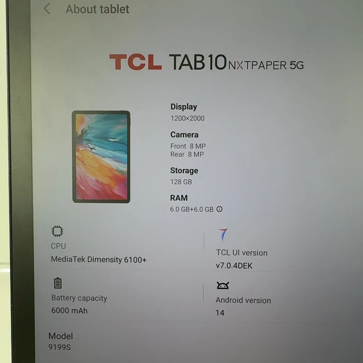 Factory Unlocked TCL Tab10 128GB Black 9199S