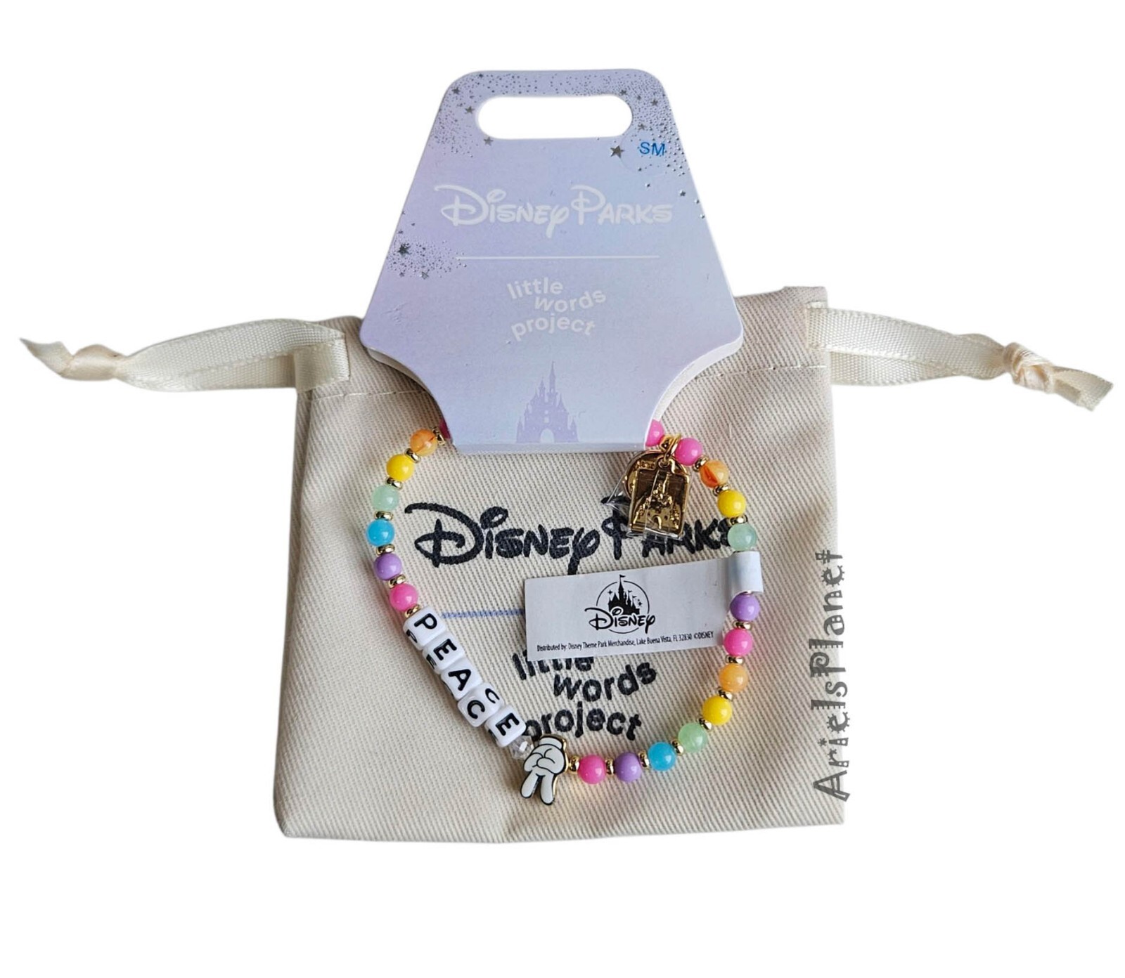 Disney Parks Little Words Project Mickey Mouse Peace Bracelet & Pouch - SM