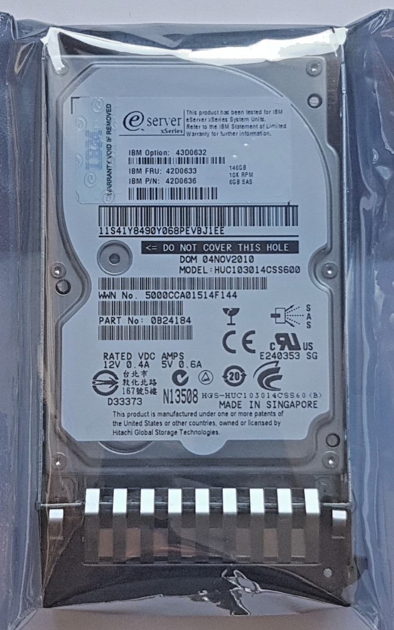 146GB SAS IBM 43D0632 HUC103014CSS600 10K 64MB HDD 2.5" Hard Drive New + caddy