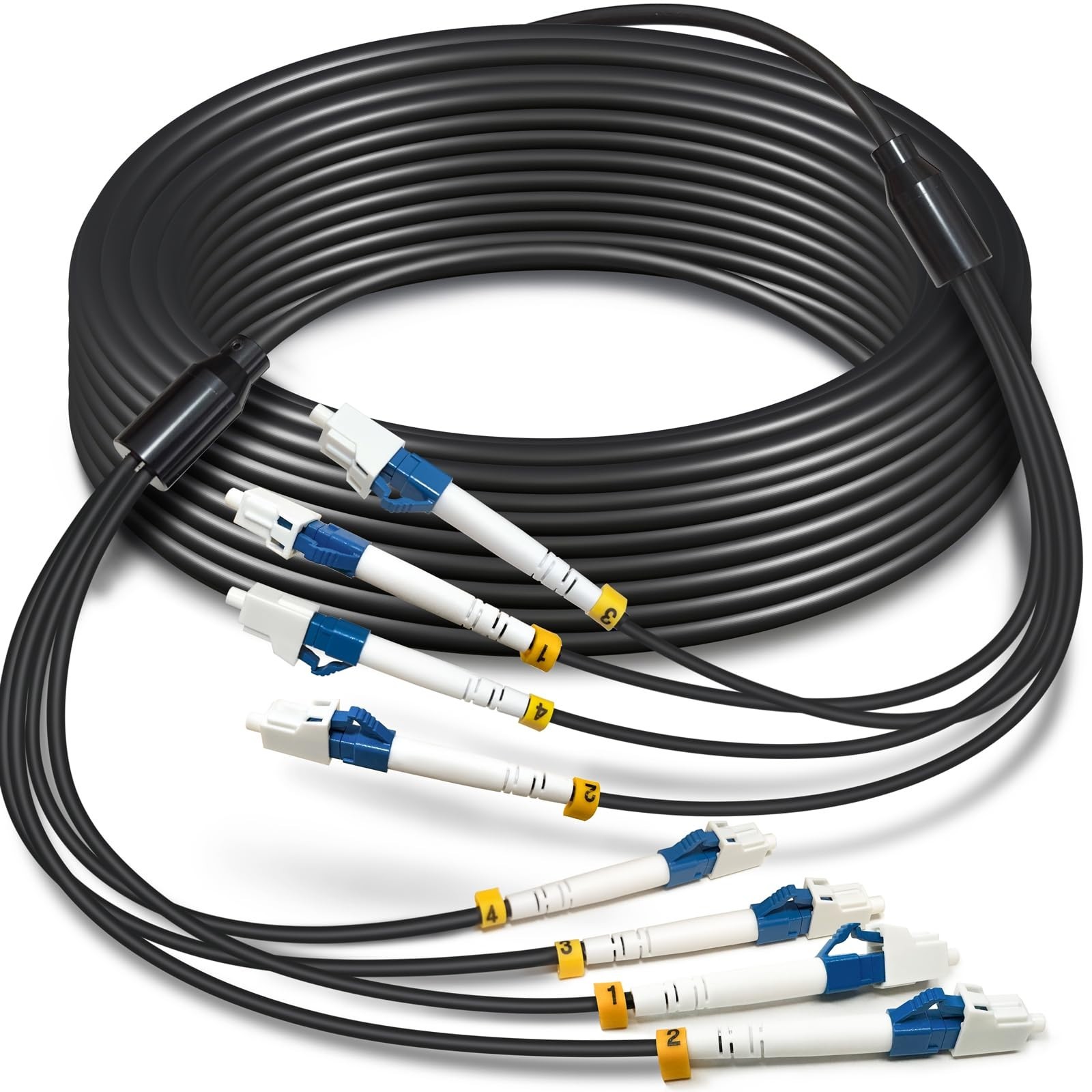30M 4 Core Outdoor Armored Fiber Optic Cable, LC to LC, OS2 Single Mode, Direct