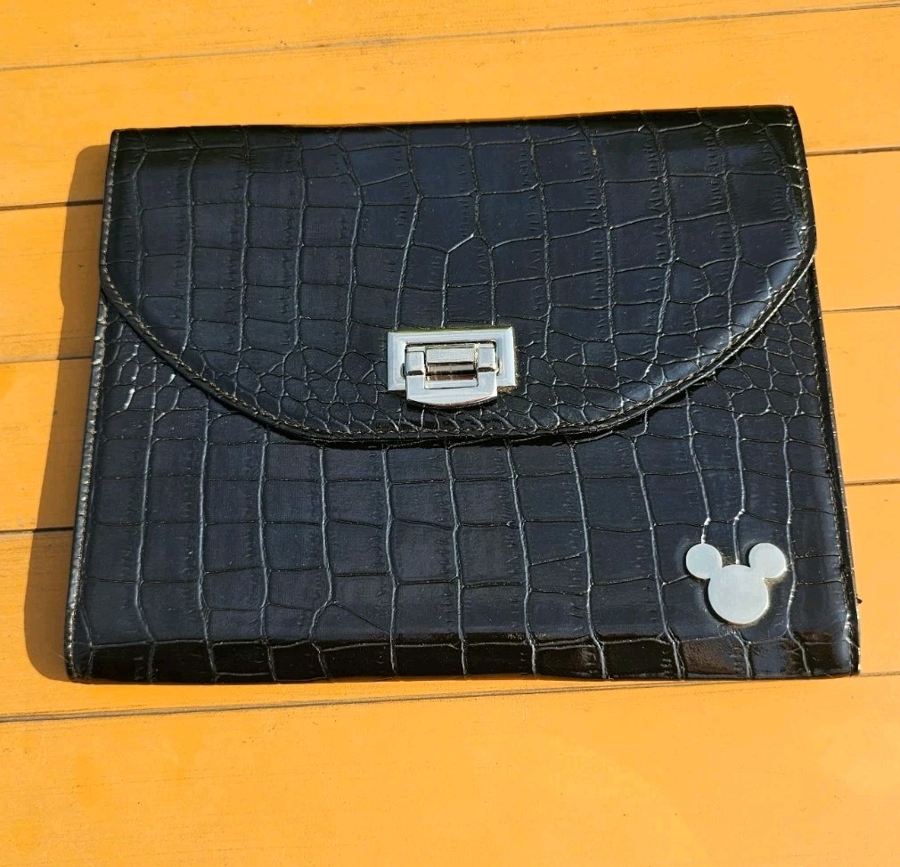 Disney Parks Black Alligator Skin Tablet IPad Case With Mickey Icon