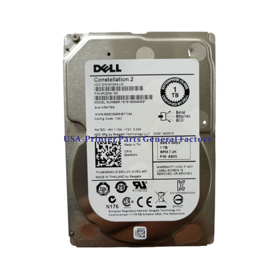 New Compatible For DELL 09W5WV 1TB 7.2K 6G SFF SAS Hard Drive ST91000640SS