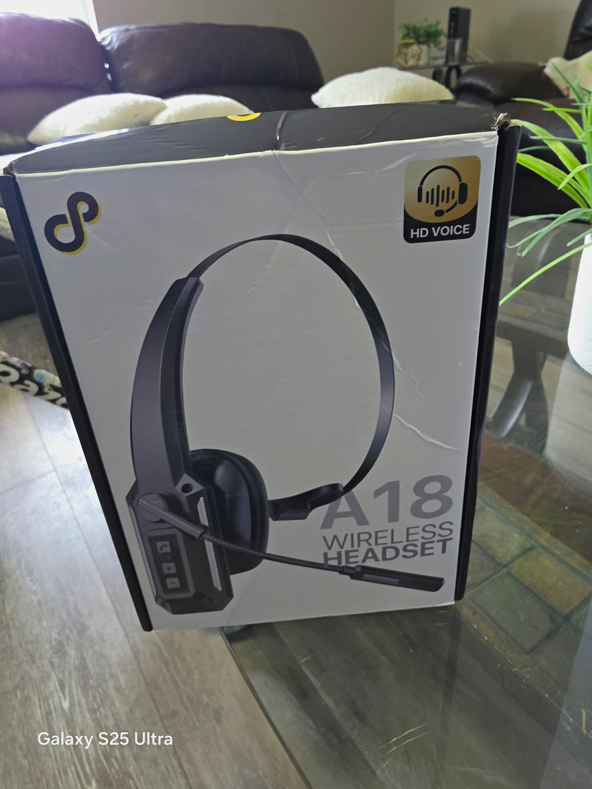 A18 RF Wireless Single-Ear Over-Ear Ear-Cup Headset HD Voice Boom Mic Black
