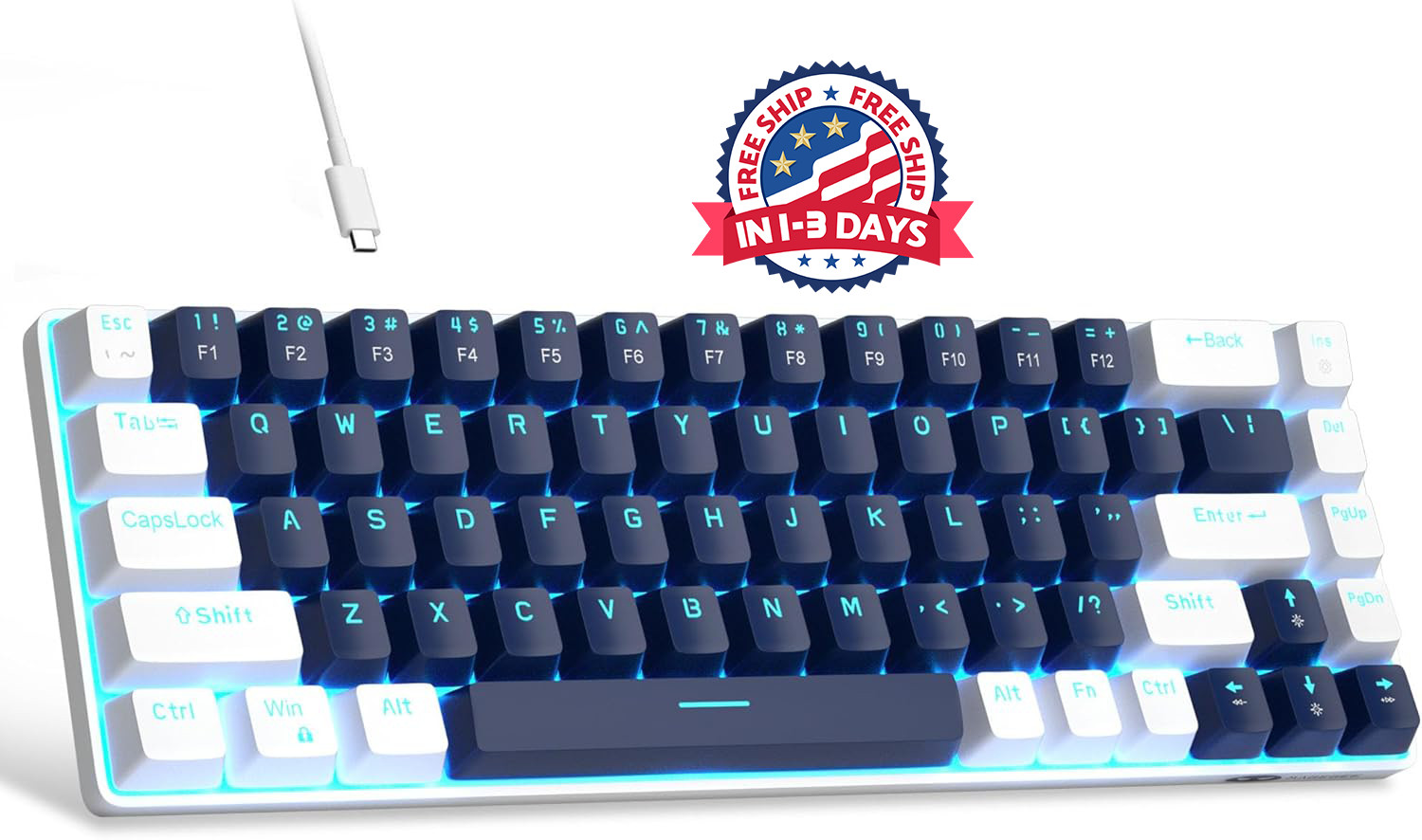 Teclado Mecanico 60 Percent Keyboard Mechanical with Backlit Keycaps PC Mac/Wind