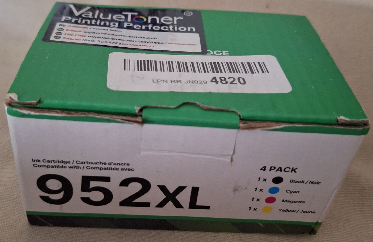 ValueTone 952XL 952 Ink Cartridges High Yield (4-Pack, Black & tricolor) NEW