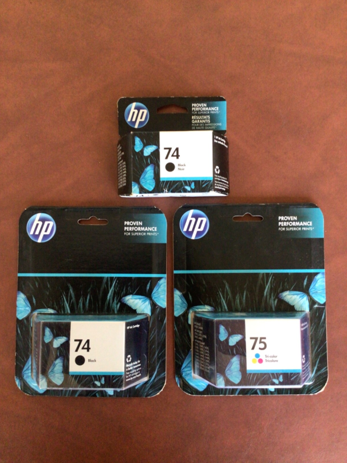 Genuine HP 74 Black (2) & 75 Tri-Color (1) Ink Cartridges Exp. 2016 & 2018