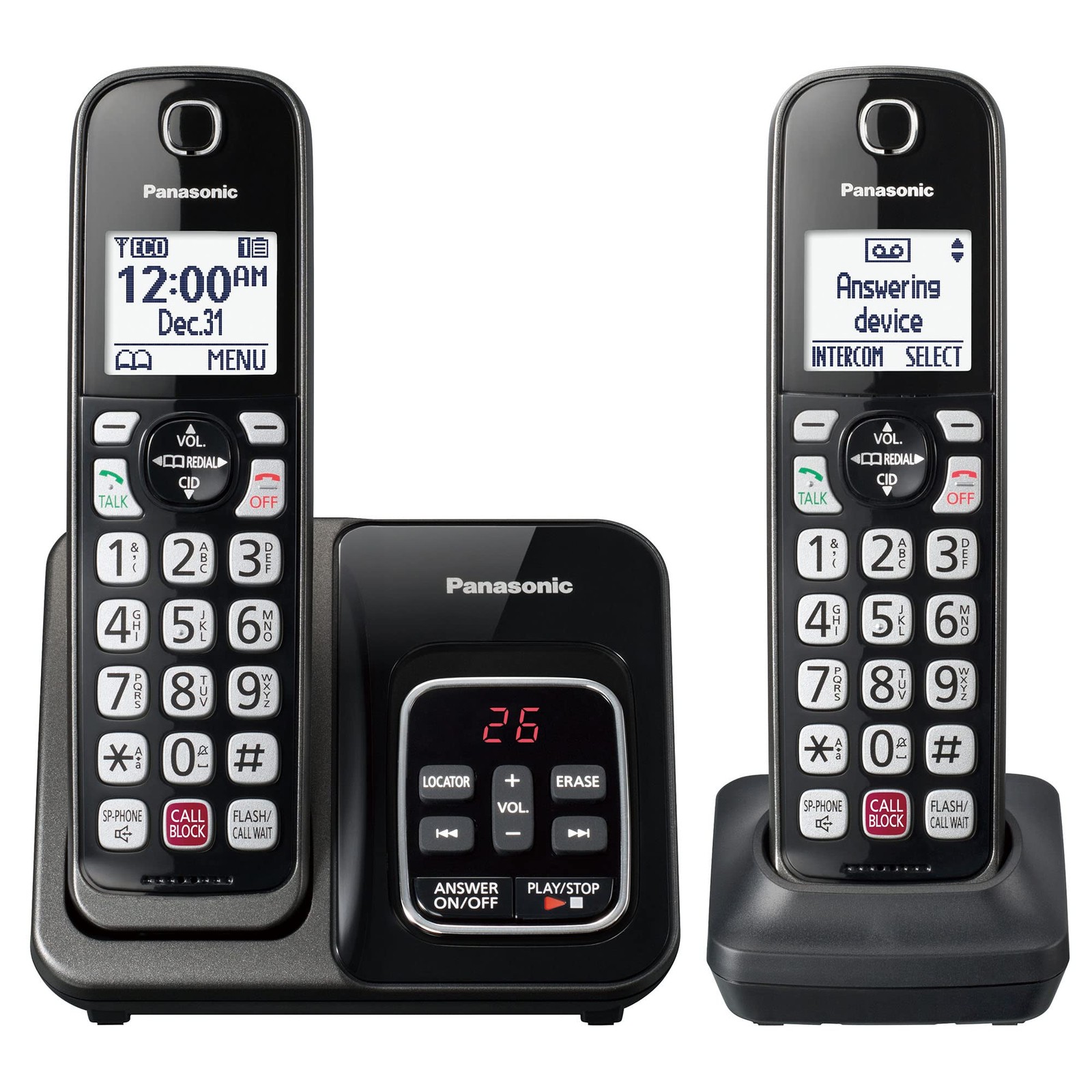 Cordless Phone 2 Handsets Answering Machine Landline Panasonic KX-TGD832M