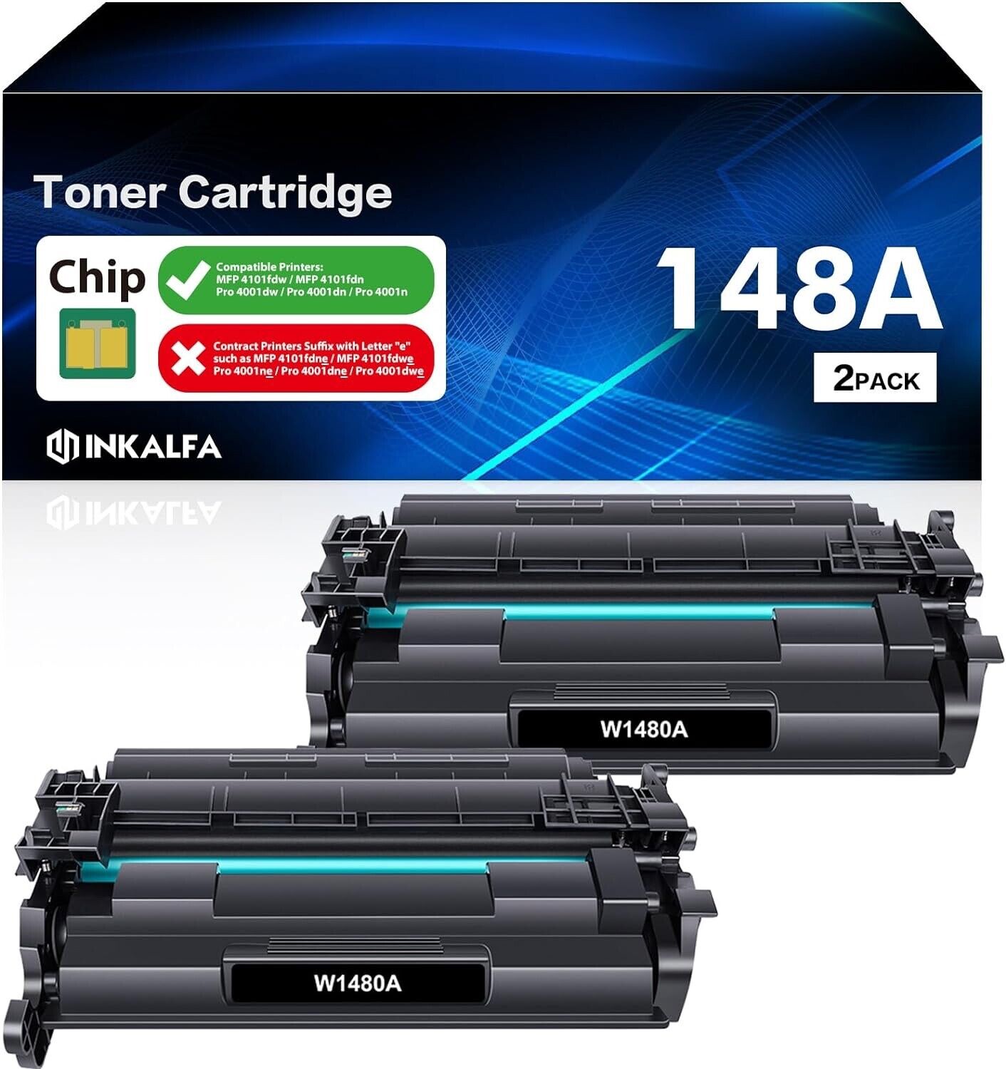 148A Black Toner(with Chip) 2 pack , for HP LaserJet Pro 4001n/dn/dw W1480A