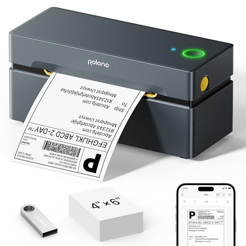 GRAY - POLONO BLUETOOTH THERMAL SHIPPING LABEL PRINTER 4X6, PL80E