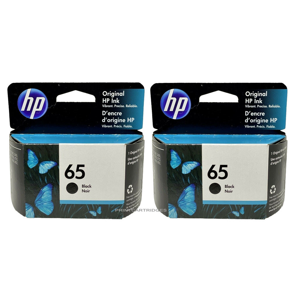 2 Black HP #65 2pack Black Ink Cartridges New Genuine