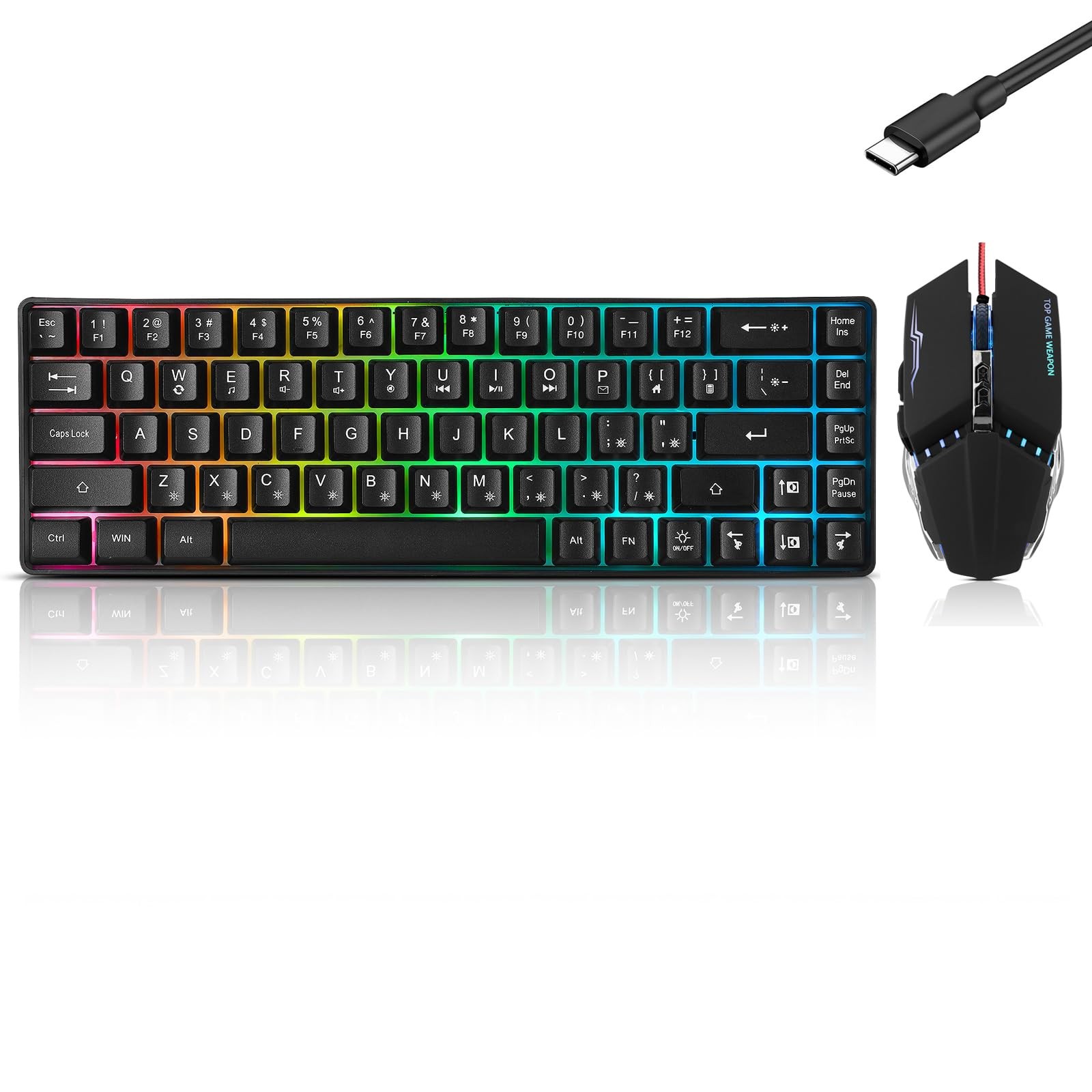 Wired 60% Gaming Keyboard and Mouse Combo, Ultra-Compact 61 Keys RGB Backlit ...
