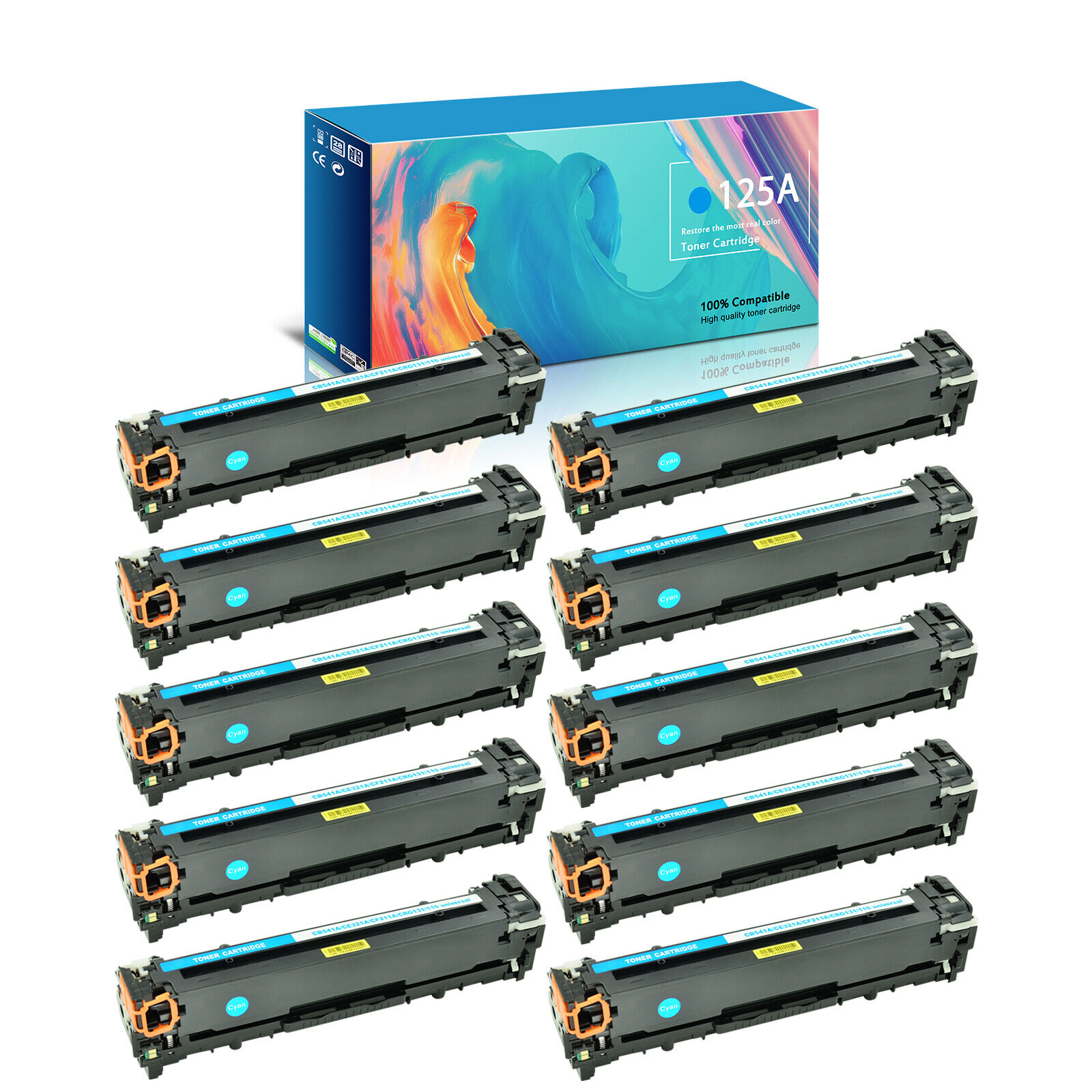 10PK Cyan Toner Cartridge for HP 125A CB541A LaserJet CP1215 CP1515n CP1518ni