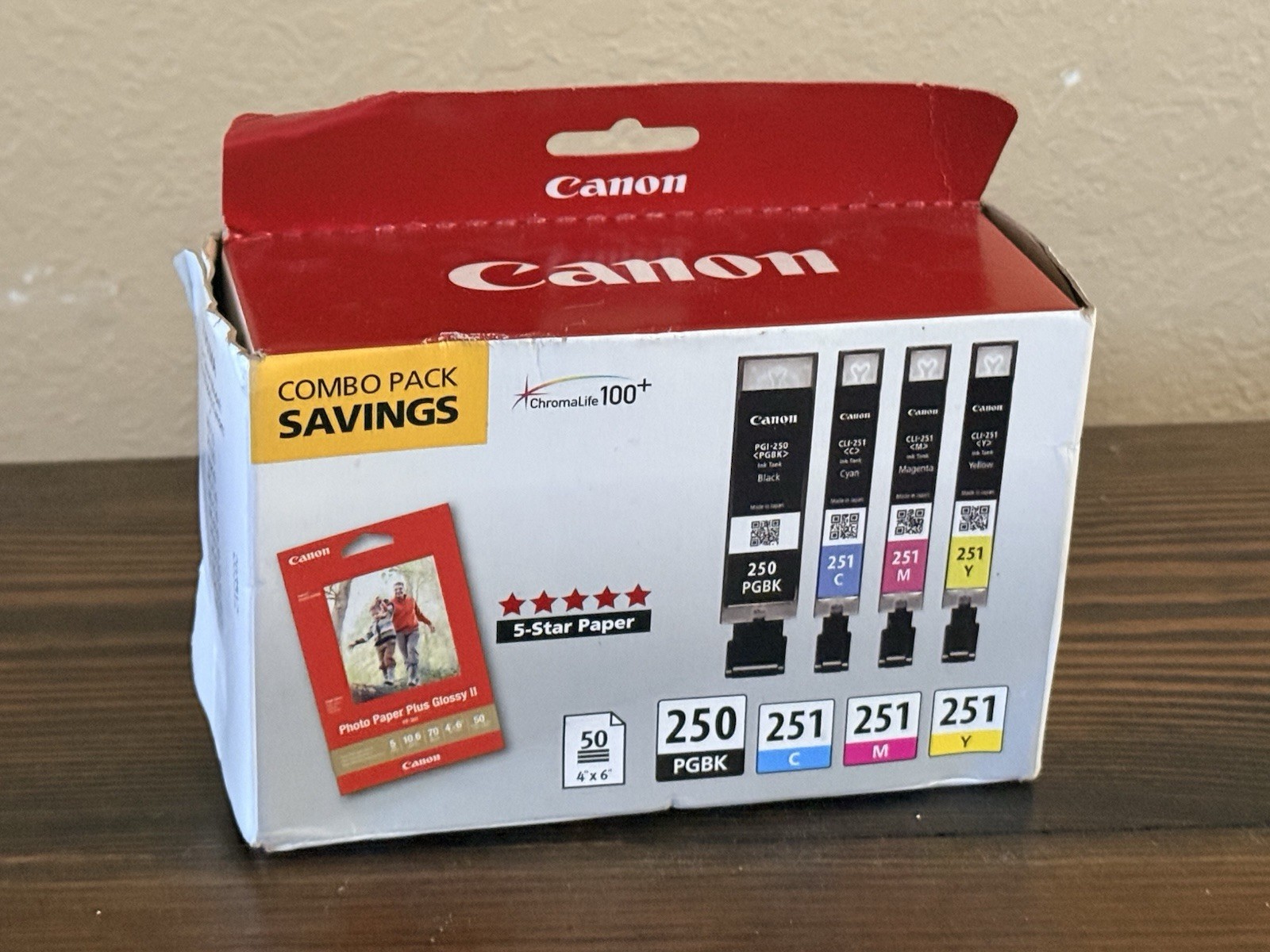 Canon PGI-250/CLI-251 Ink Paper 4x6 Combo Pack Lot Black Cyan Yellow Magenta OEM