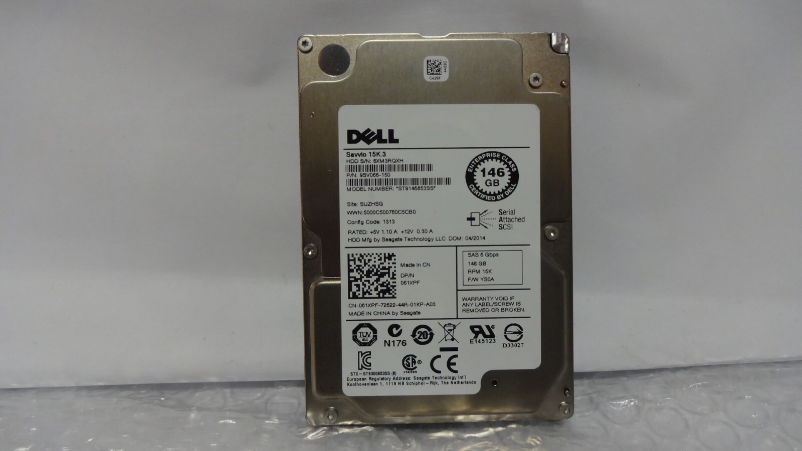 Dell Savvio 146GB HDD RPM 15K SAS 6Gb/s 2.5" Hard Drive ST9146853SS 0X162K