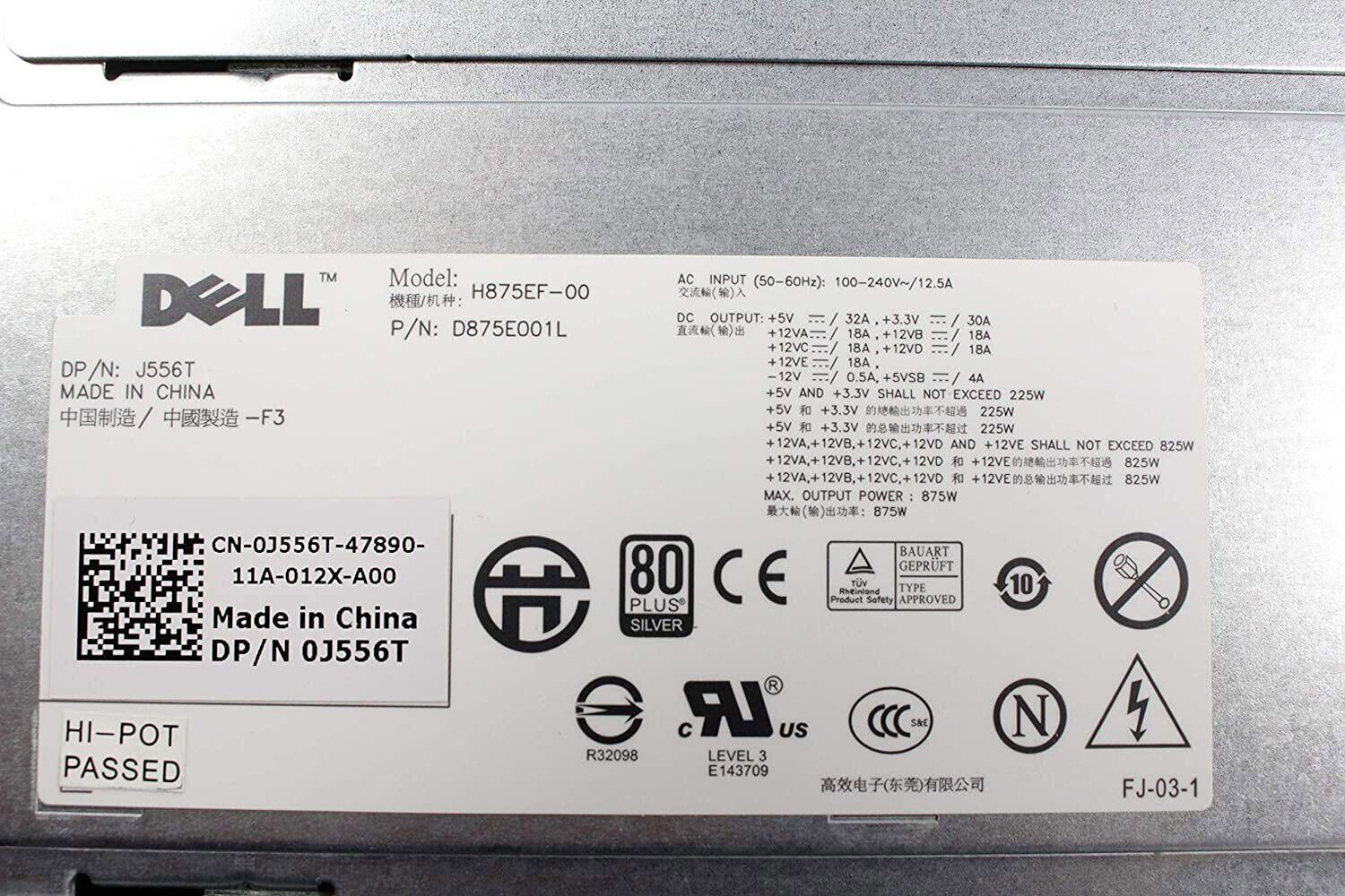 Dell Precision T5500 T5400 Workstation 875W Power Supply W299G N875EF-00 J556T//