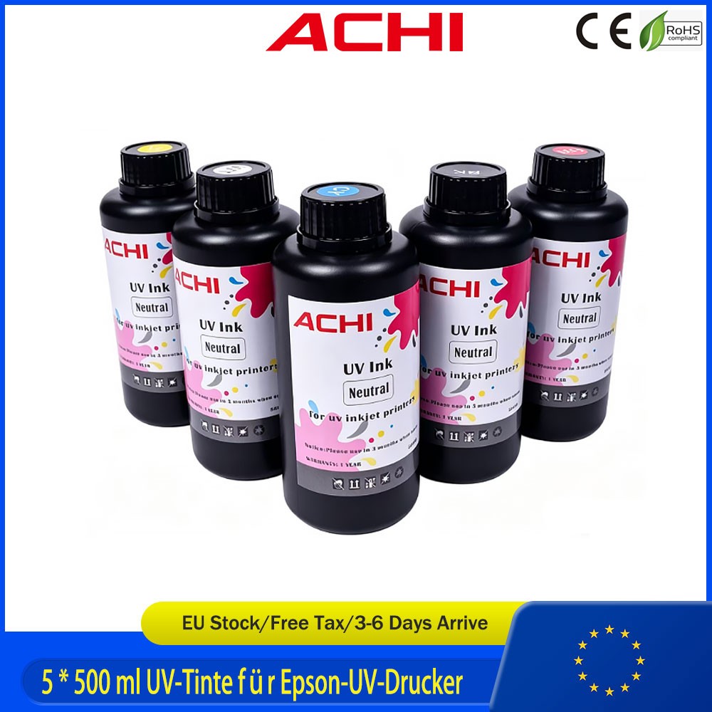 5*500ml UV Neutral Ink Refill For Epson R1390/L800/DX5 UV Printer CMYKW【EU】