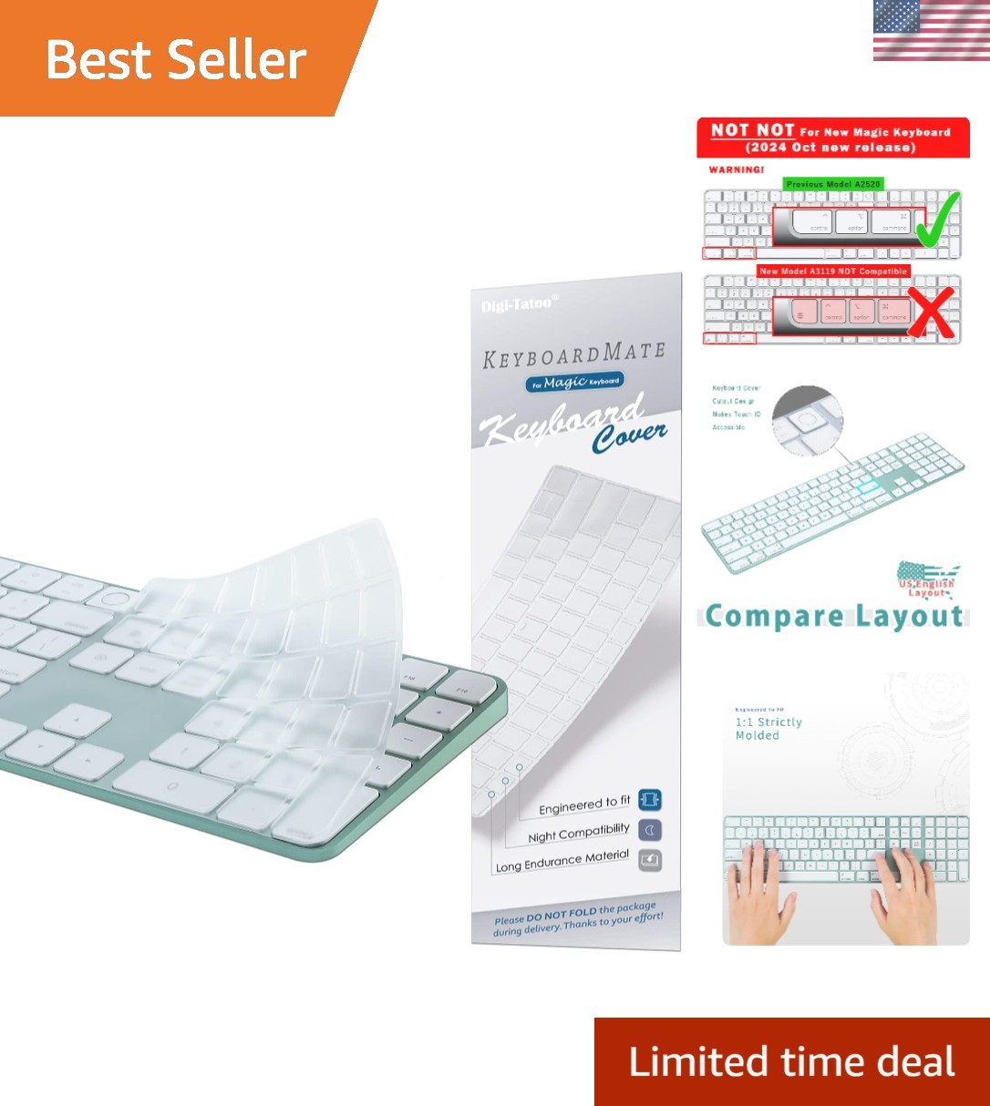 Elegant Clear TPU Keyboard Cover for iMac Magic Keyboard A2520 - Spill-Resistant