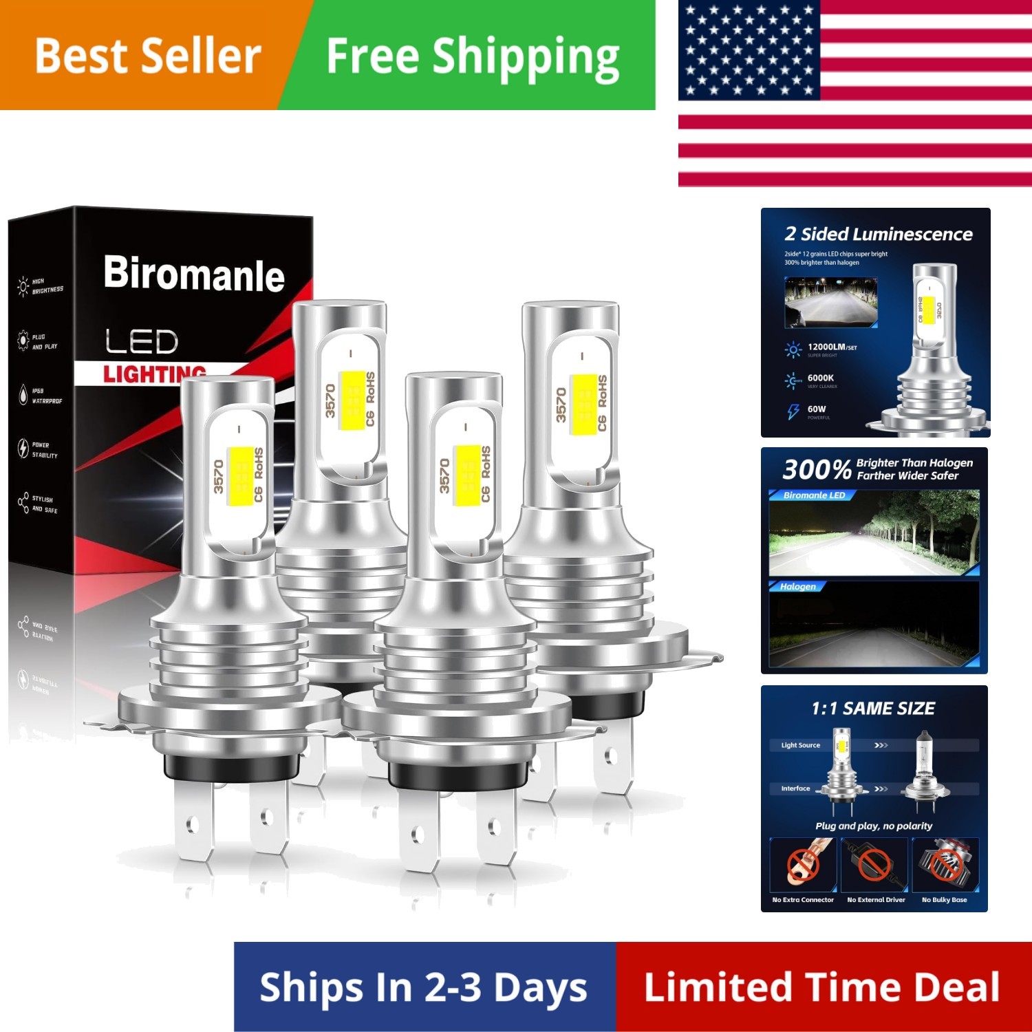 Compatible with Ram ProMaster 1500 2500 3500 2014-2022 Hi/Lo Beam ; 300% Brig...