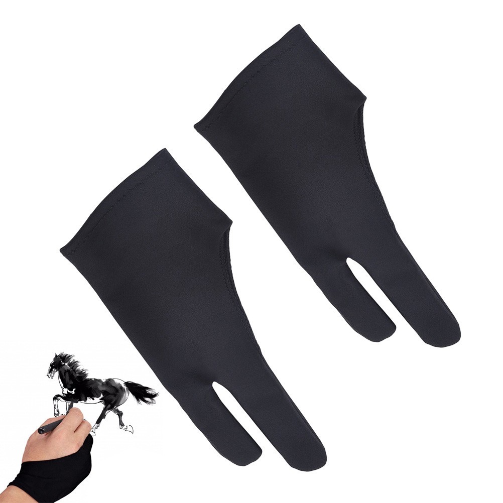 2Pcs Artist Drawing Glove for Tablet Black Reusable Breathable Nylon