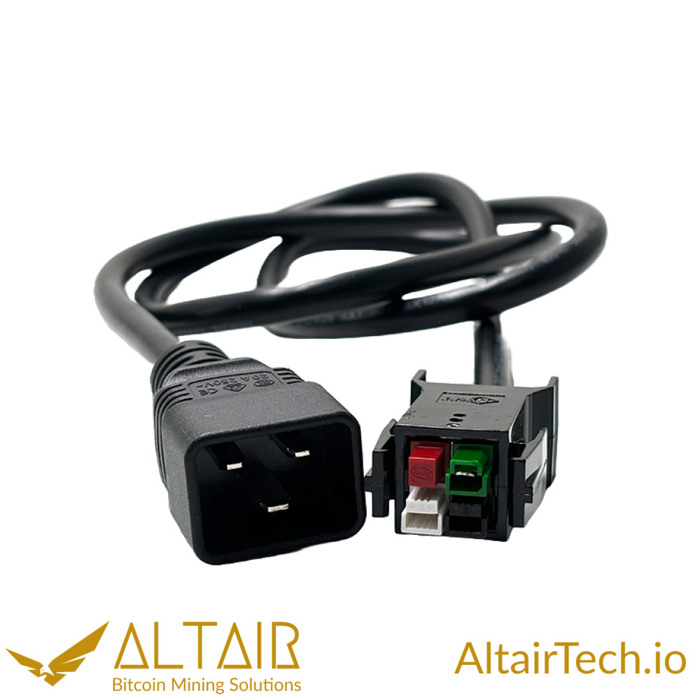 AltairTech.io IEC C20 to Canaan Avalon A14/A15 series power cord, 12 AWG|20A|5ft