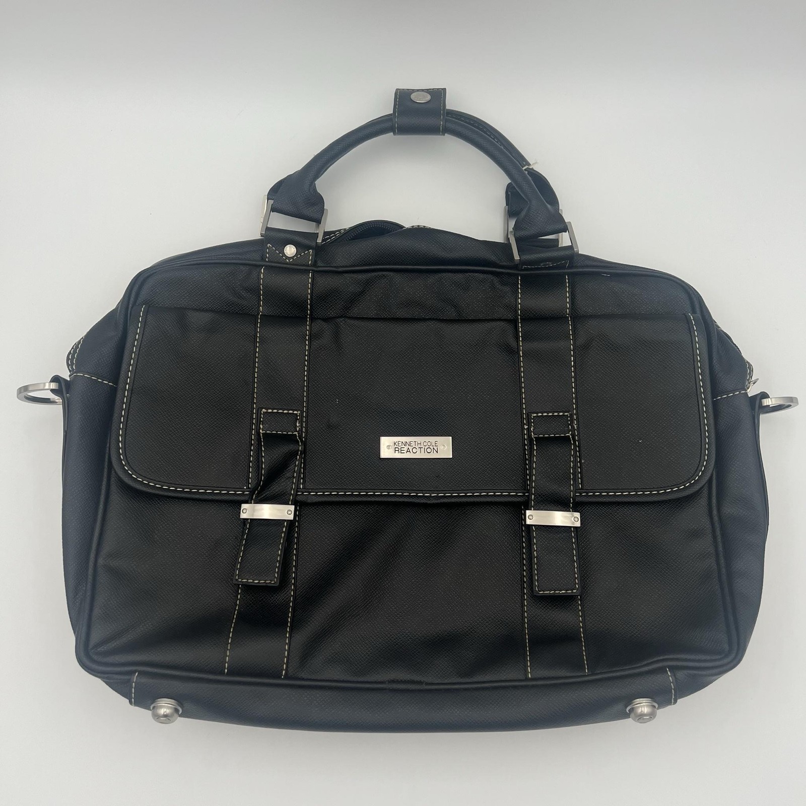 Kenneth Cole Reaction 15" Laptop Messenger Shoulder Bag Black Faux Leather