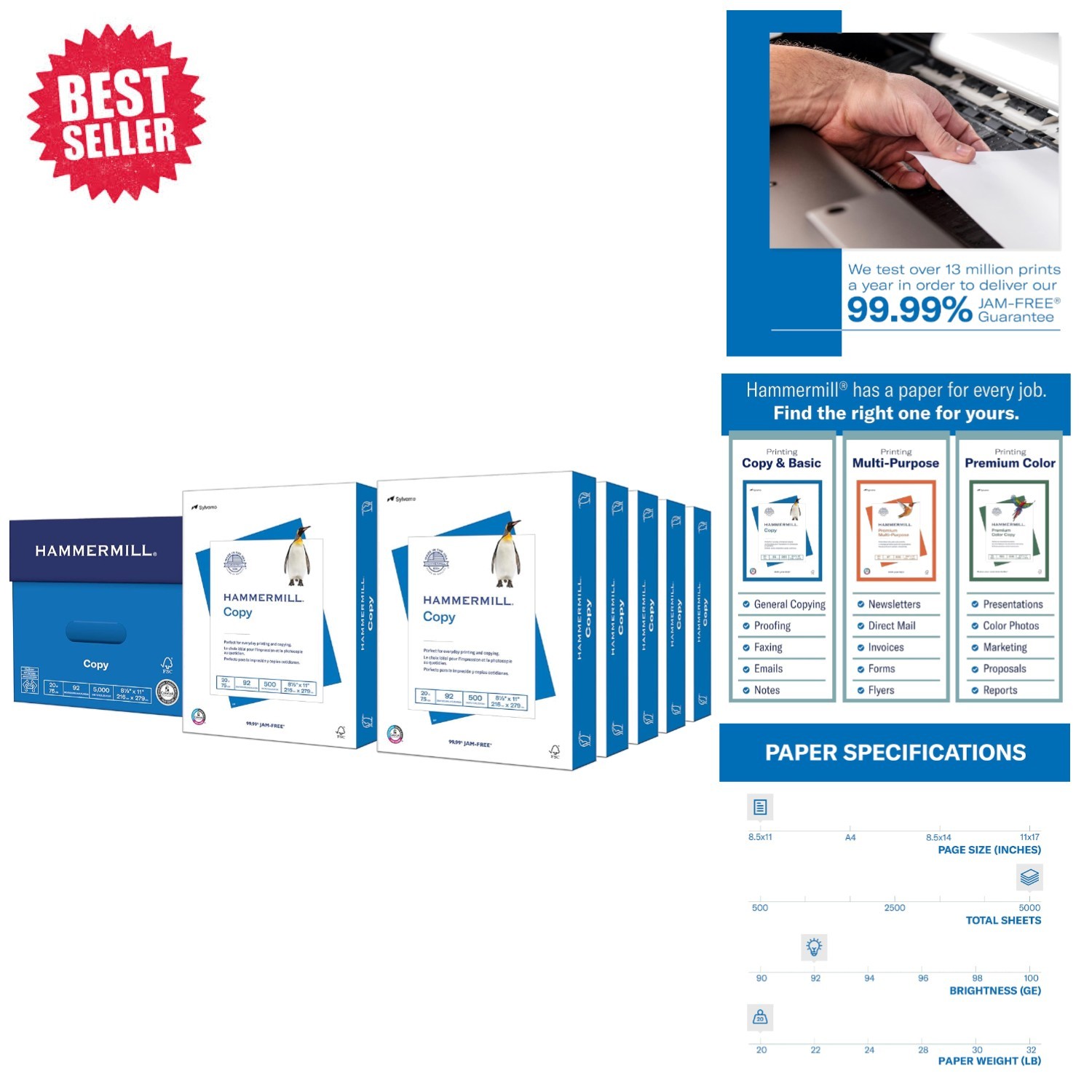 Reliable 8.5 x 11 Copy Paper - 5000 Sheets, 20 lb Weight, Perfect for Every Use