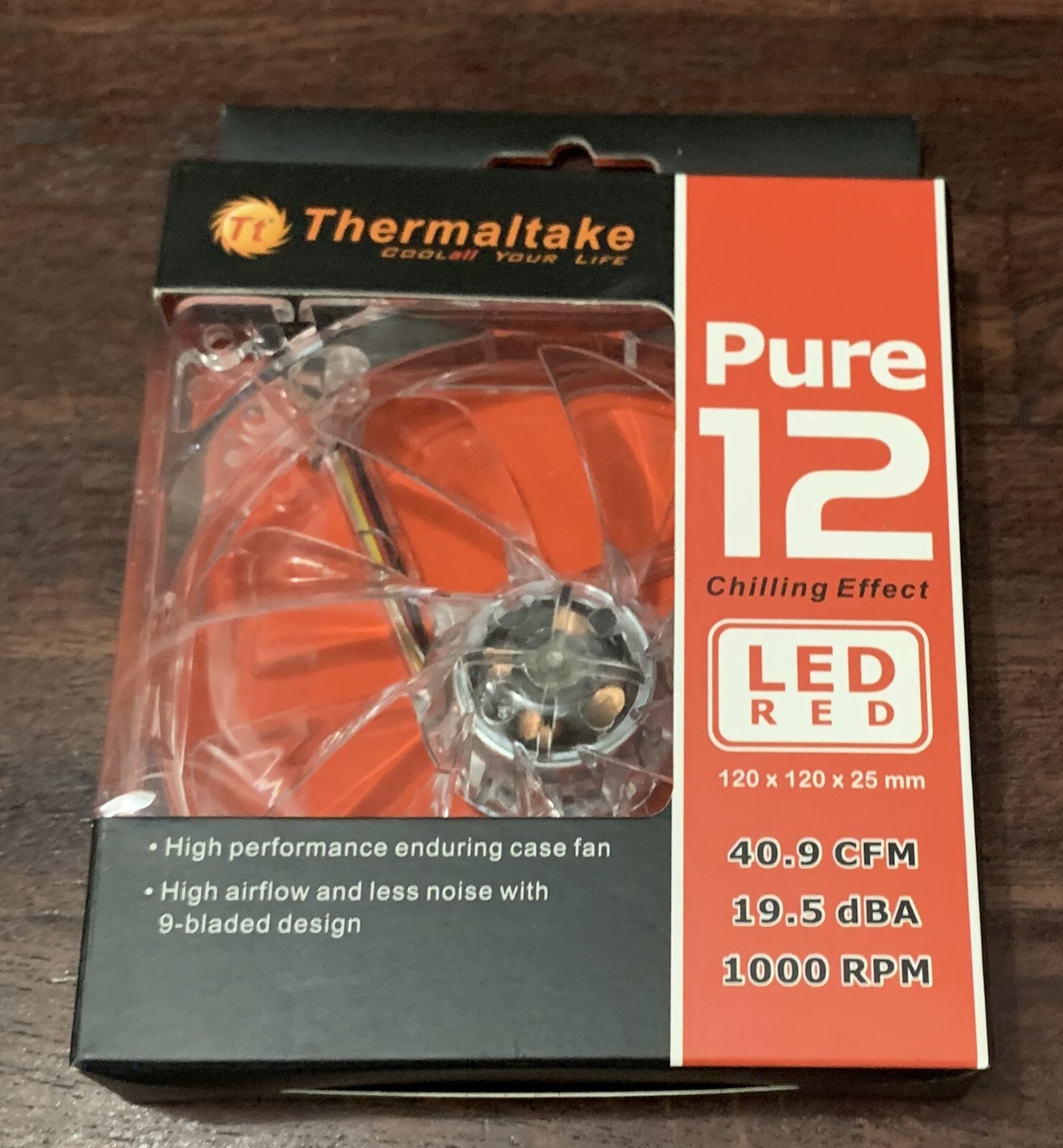 Thermaltake Pure 12 120mm Computer Case Cooling Fan w/Red LED Quiet High Airflow