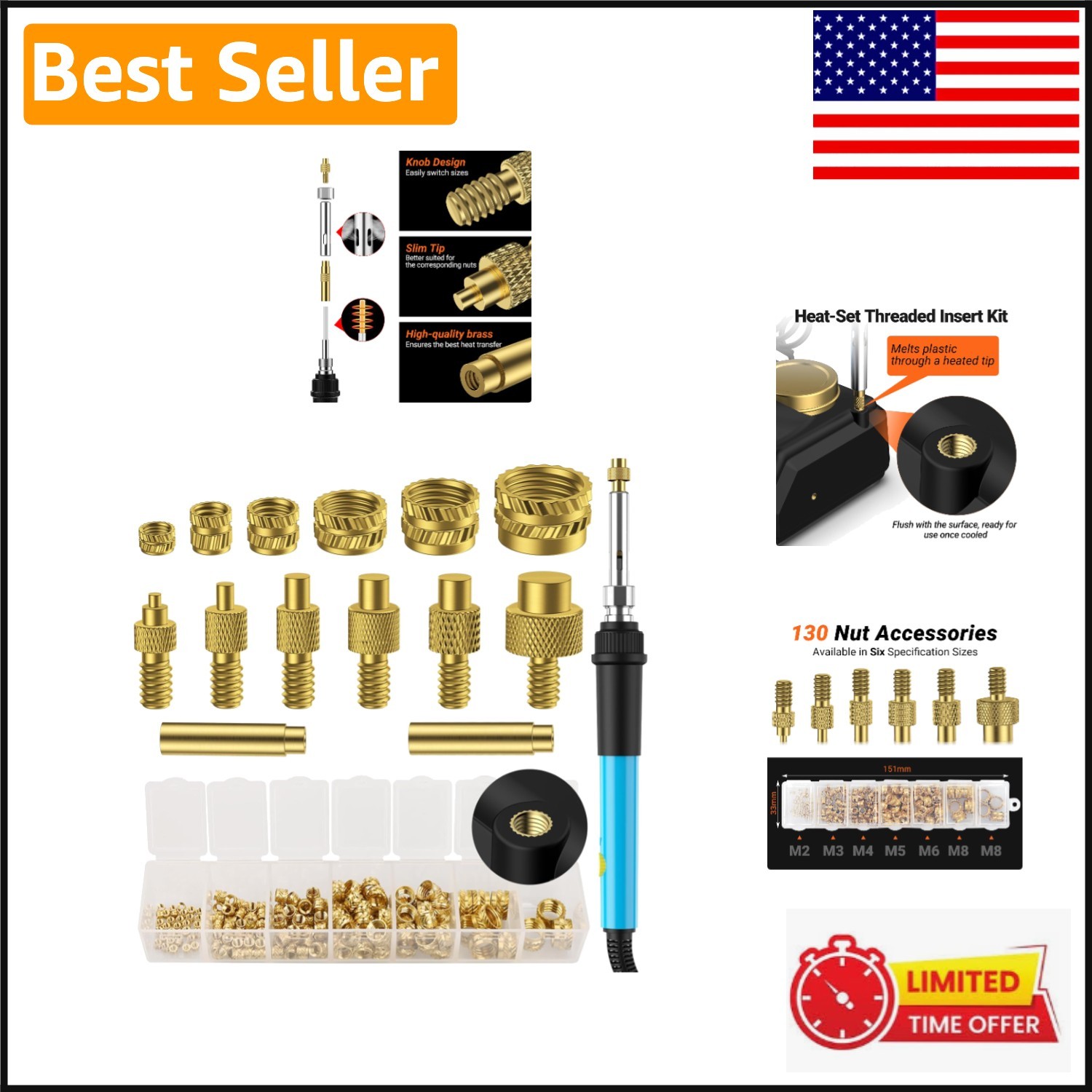 130Pcs Brass Heat Set Inserts for 3D Printing - Seamless Installation Guaranteed