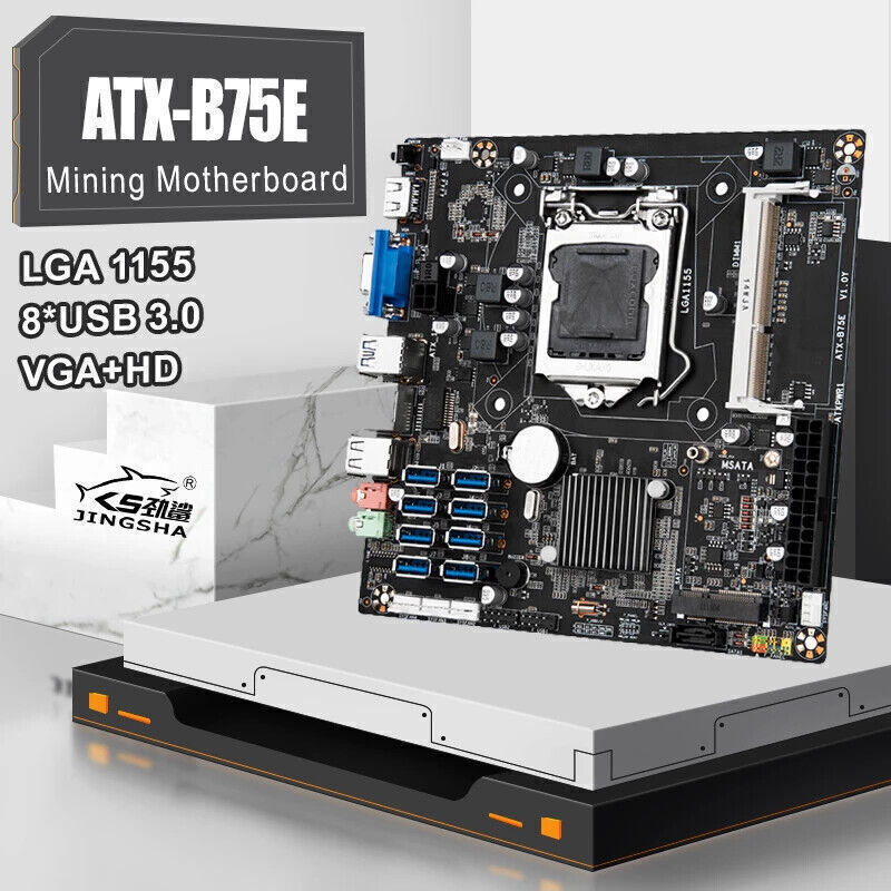ATX-B75E Mining Motherboard LGA 1155 8* USB Port 2*DDR3 with VGA HD Port MSATA
