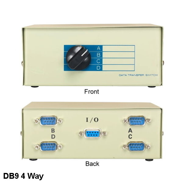 Kentek DB9 Male 4 Way Data Transfer Switch Box RS-232 9 Pin I/O ABCD Port PC