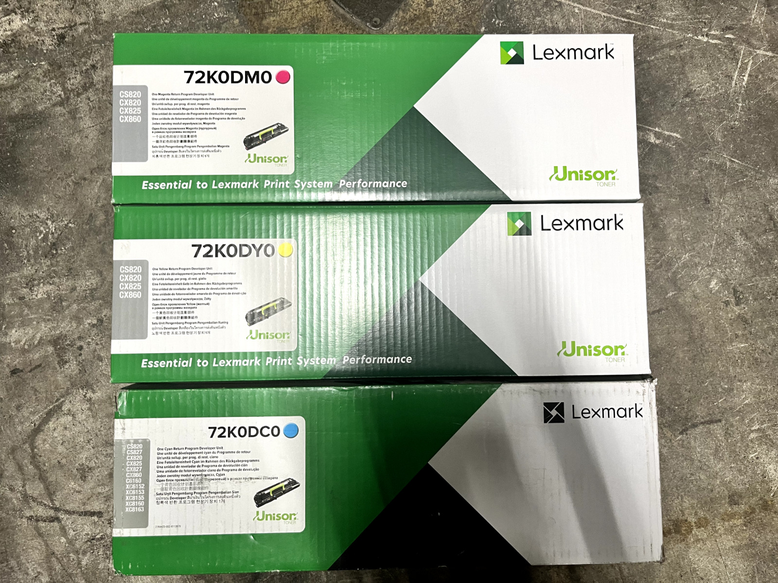 Genuine Set of 3 Lexmark 72K0DM0 72K0DY0 72K0DC0 CMY Developer Units