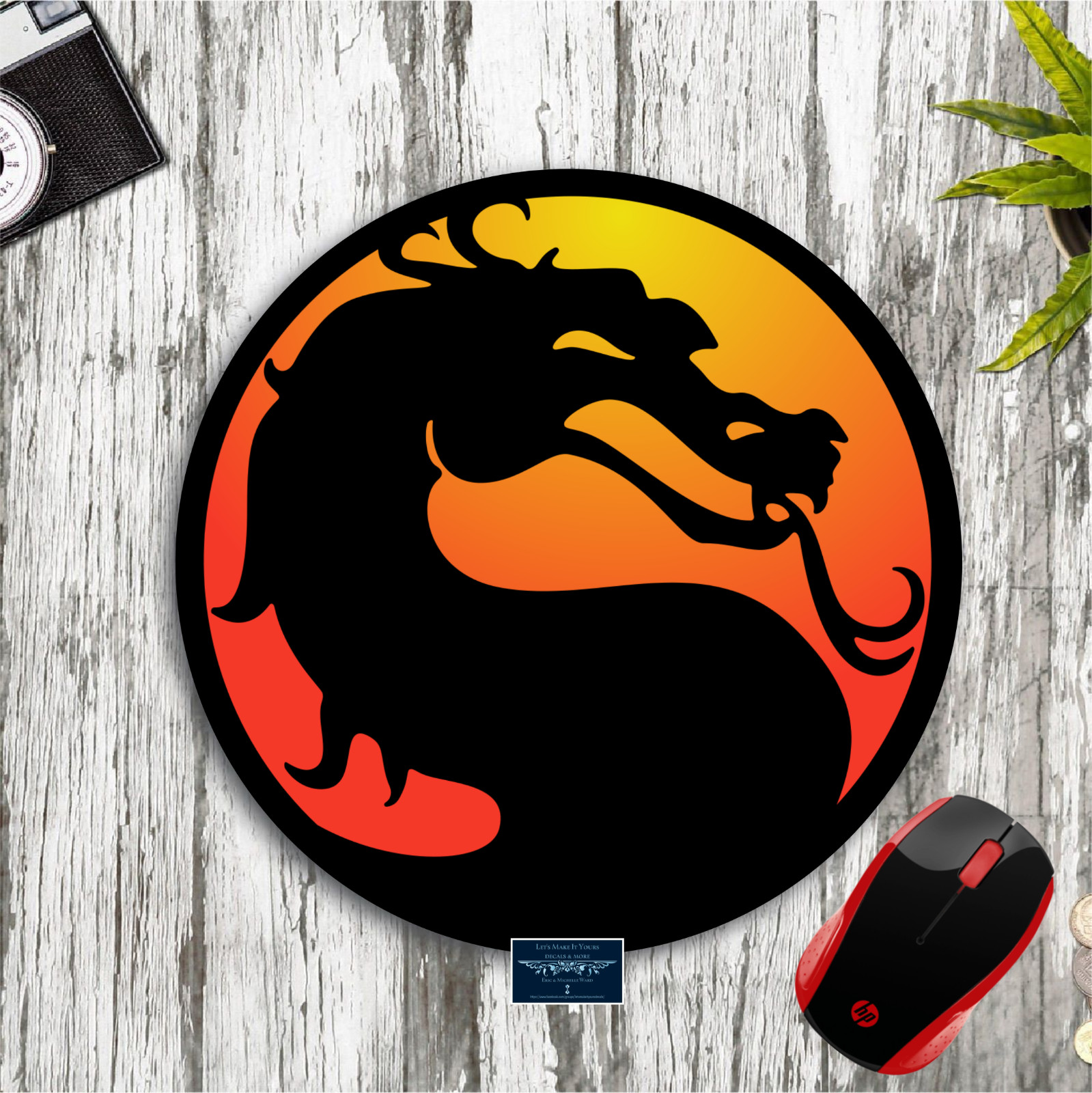 MORTAL KOMBAT DRAGON LOGO CUSTOM 8" ROUND NONSLIP PC LAPTOP MOUSEPAD DESK MAT