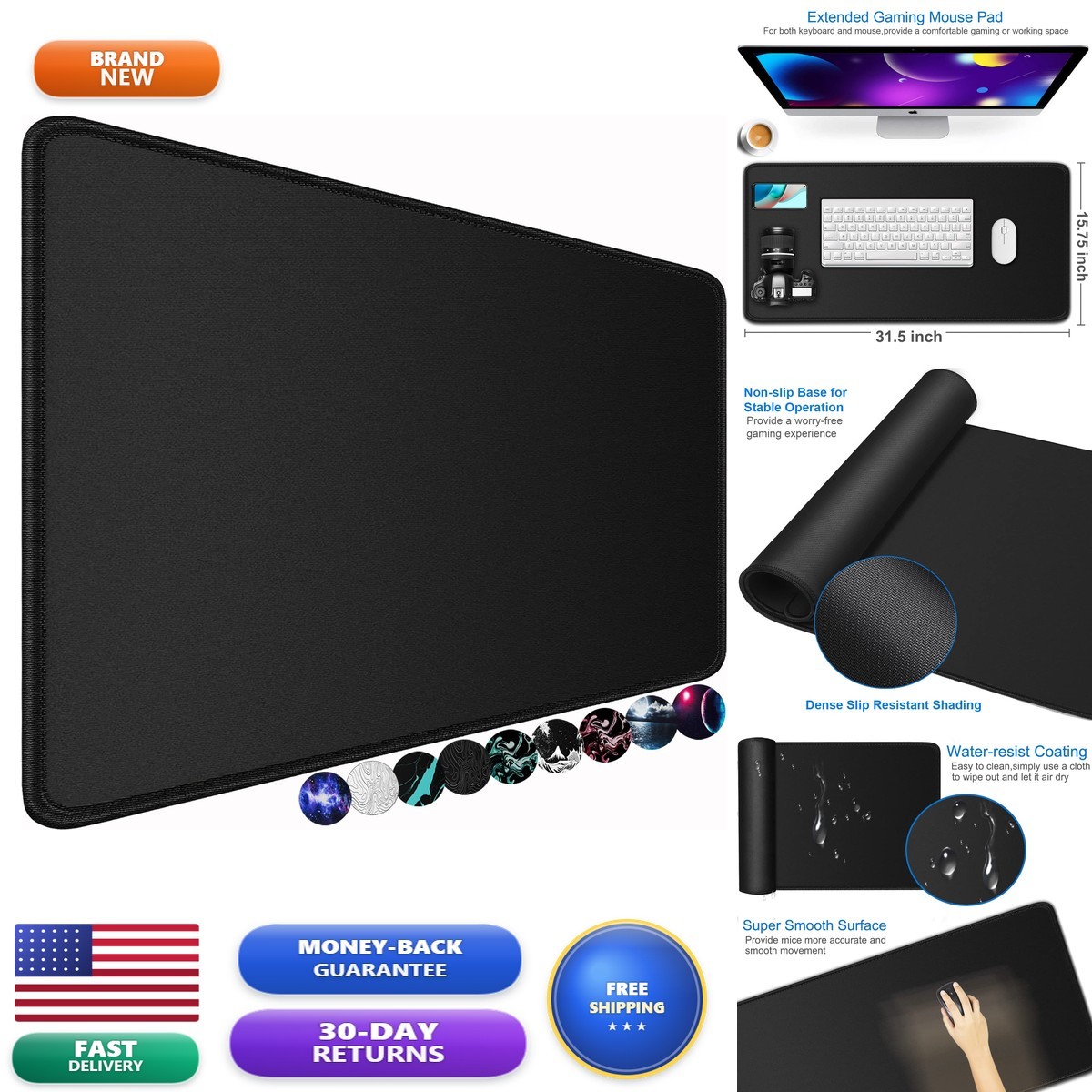 Naukay Large Gaming Mouse Pad, 31.5x15.7 In Large Desk Computer Keyboard Mouse