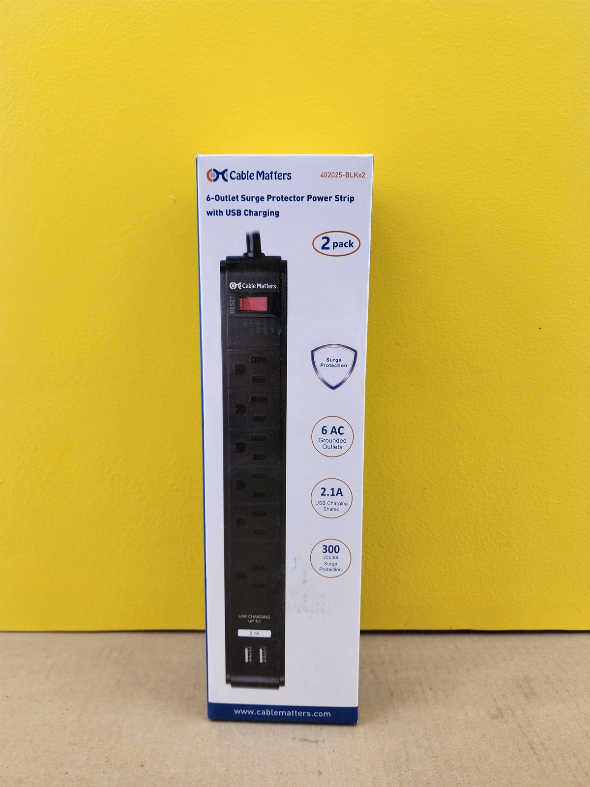 NEW Cable Matters 402025-BLKx2, 6-Outlet Surge Protector Power Strip w/USB(2/pk)