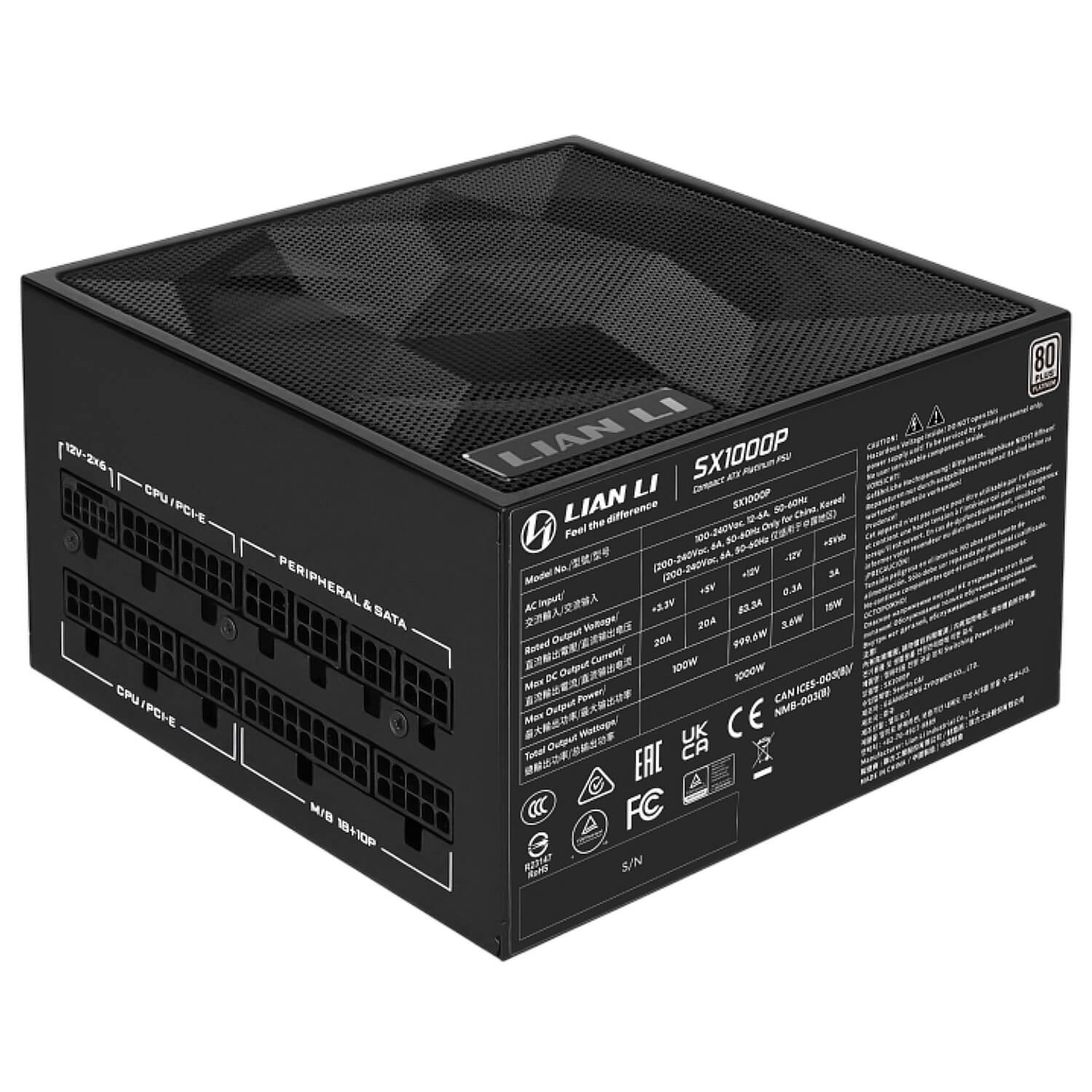 Lian-Li SX 1000W 80+ Platinum Active PFC PSU ATX 3.1 12V 2000RPM Black SX1000P-B