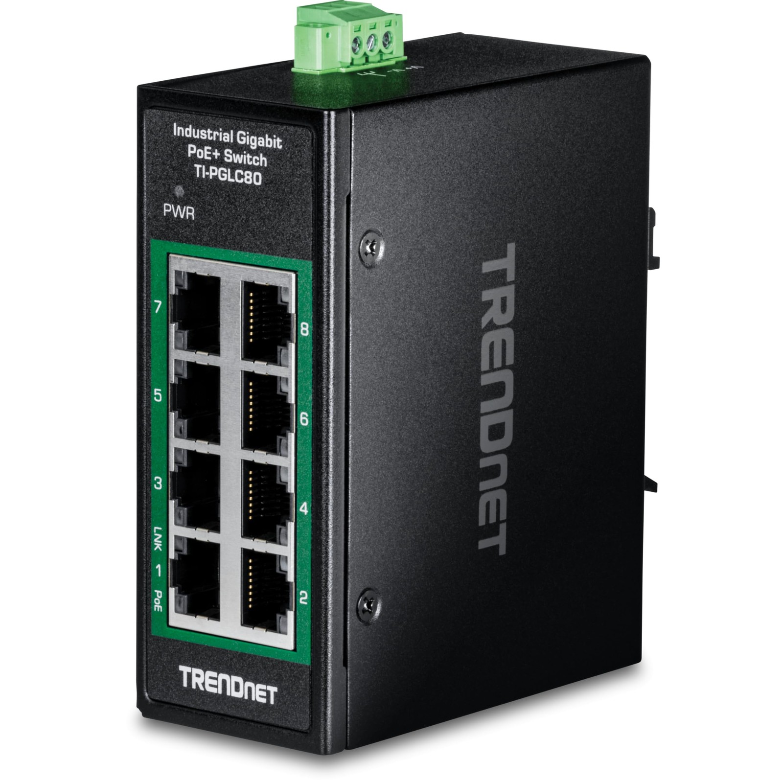 TRENDnet 8-Port Industrial Gigabit PoE+ DIN-Rail Mini Switch, 8-Port, Black